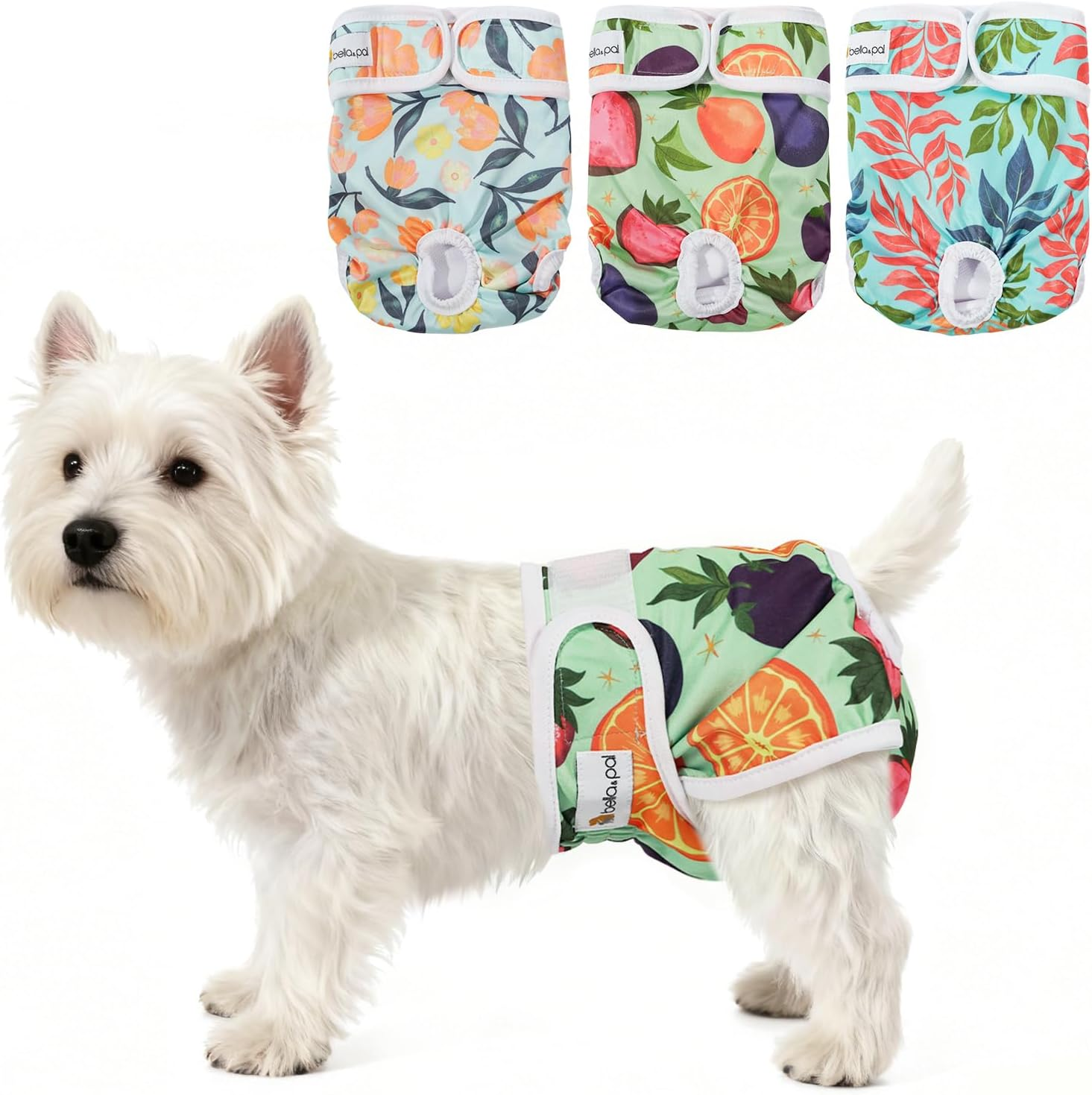 BELLA & PAL Washable Dog Diapers Female, 3 Pack Highly Absorbent Dog Diapers for Small Dogs, Leak-Proof Puppy Diapers for Female Dog in Heat, Period (XS (7-10" Waist), Pink& Purple& Green) image number 5