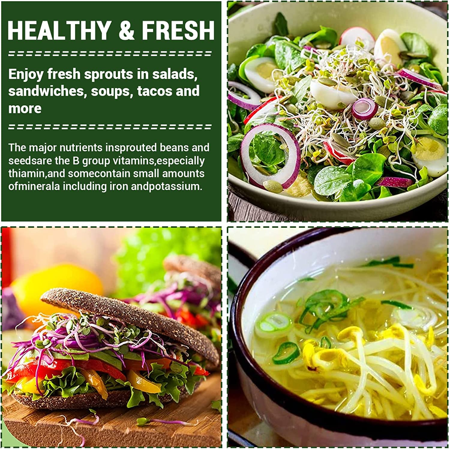 Sprouting Lids, Plastic Sprout Lid with Stainless Steel Screen for Wide Mouth Mason Jars, Germination Kit Sprouter Sprout Maker with Stand Water Tray Grow Bean Sprouts, Broccoli Seeds, Alfalfa, Salad image number 1