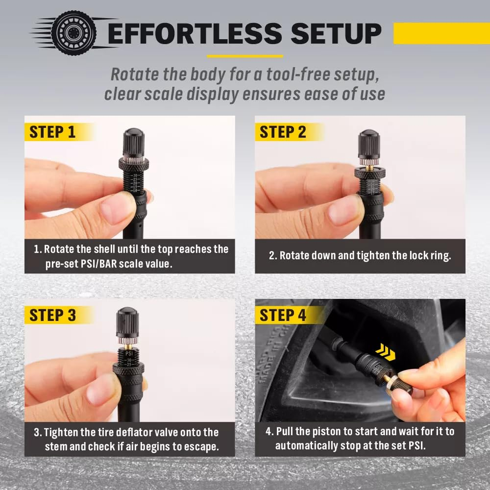 HORUSDY Automatic Tire Deflator Kit 10-30 PSI, Offroad Tyre Pressure Regulator with Storage Pouch, Precise Measurement, for Trucks, Rvs, Utvs, Schrader Tires image number 6