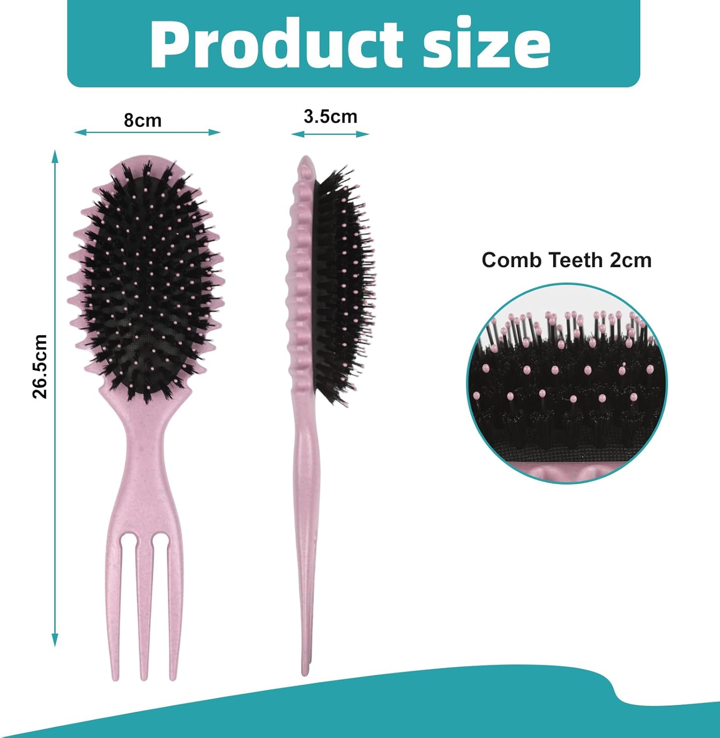 Boperzi Curly Hair Brush, Curl Brush, Boar Bristle Hair Brush Styling Brush, 2024 New Curly Hair Brush for Detangling for Combing Men and Women (Pink) - Pink image number 4