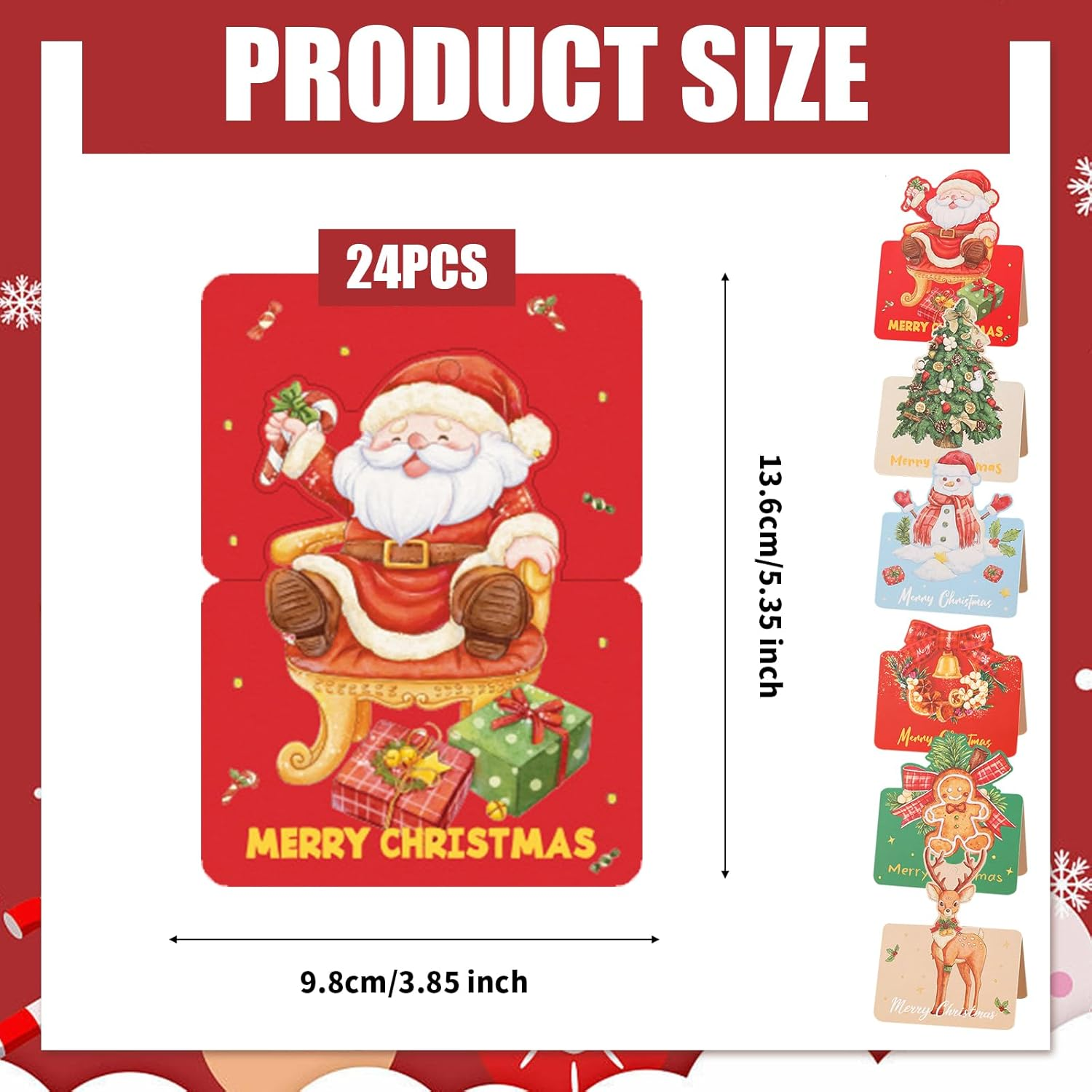 Larfraecy Christmas Greeting Cards - 24Pcs Traditional Yuletide Images - Santa Claus,Moose,Snowman Theme-Pack of 24 - Bulk Greeting and New Years Cards-For Family Friends Kids (Fashion) image number 5