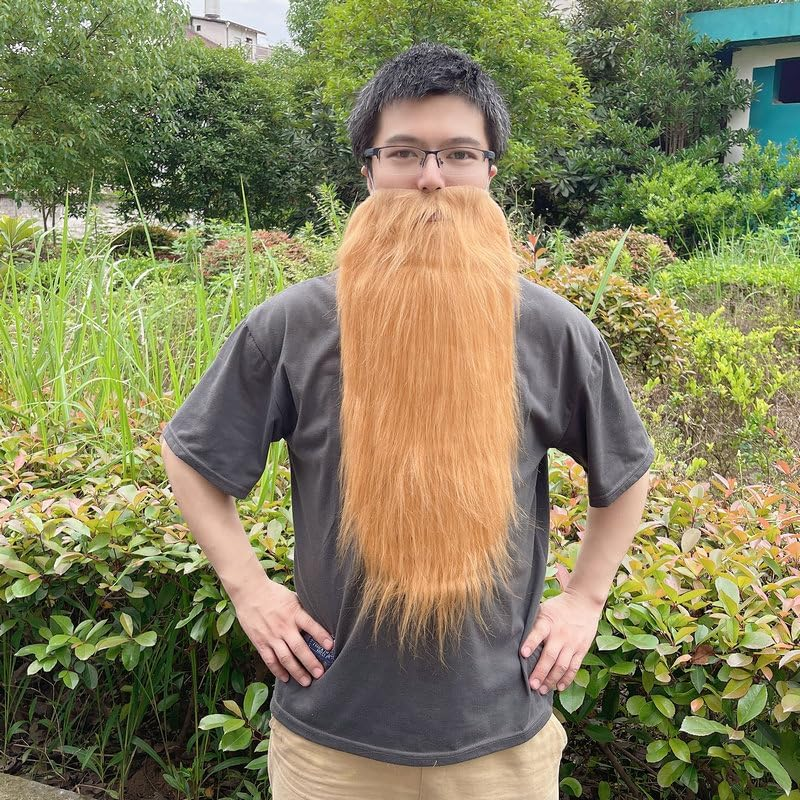 Party Fake Beard,Fake Long Beard and Mustache Men'S Big Beard Old Man Long Plush Beard Cosplay Holiday Party Party Costume Fake Whisker for Party Supplies Grey (White) image number 1