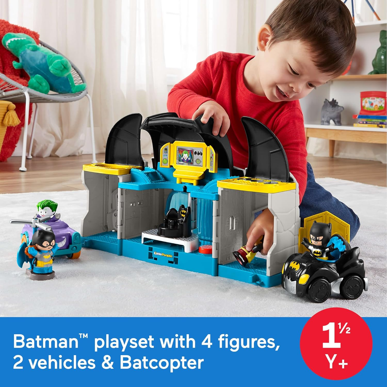 Fisher-Price Little People Toddler Batman Toy DC Super Friends Deluxe Batcave Playset with Figure for Pretend Play Ages 18+ Months image number 4