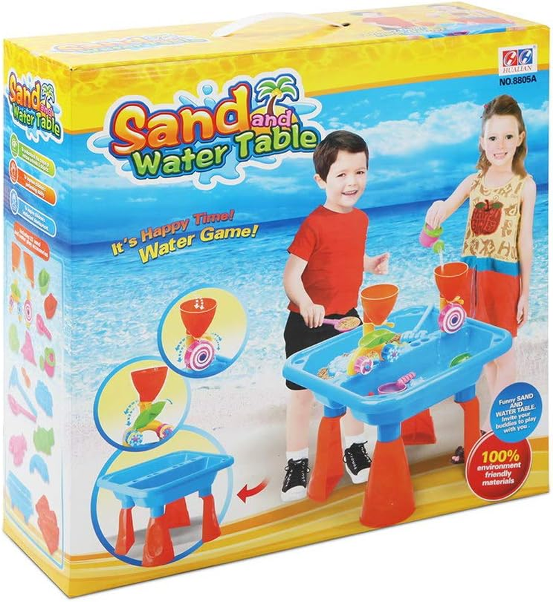 Keezi Water Table, 23Pcs Sandpit Toys Kids Pretend Play Set Toddler Sand Tables Baby Activity Beach Toy Outdoor Plays Equipment, with Sands Moulds Bucket Spade Multi-Coloured image number 4