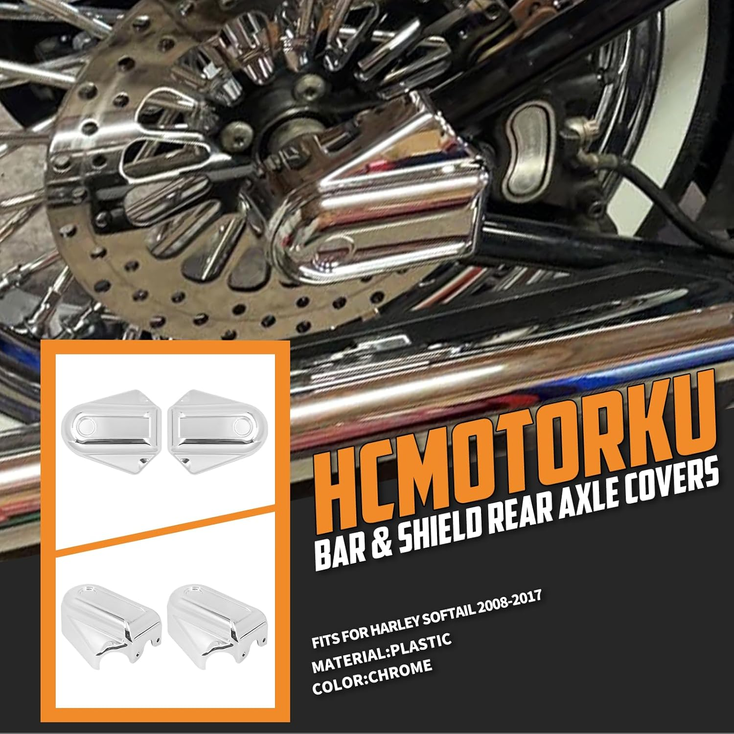 Motorcycle Rear Axle Nut Covers Cap Fit for Harley Softail Slim FLS Deluxe FLSTN FXSTB 2008-2017 Chrome image number 2