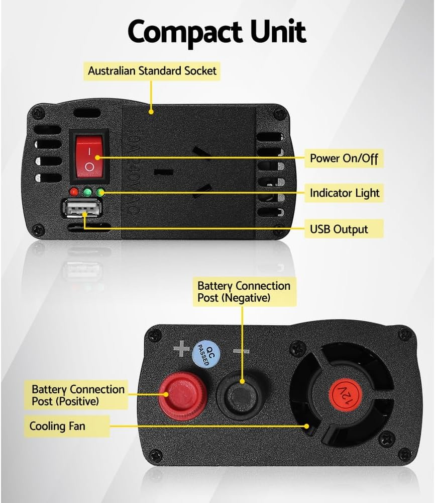 Giantz Power Inverter, 600W/1200W 12V to 240V Electric Portable Pure Sine Wave Inverters Adapter Convertor Camping Car Boat Caravan Laptop Accessories, Convenient USB Output Silver image number 2