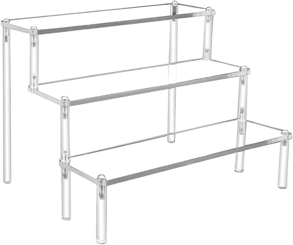 Acrylic Riser Display Stand, 3 Tier Clear Acrylic Display Shelf for Action Figures,Perfume Makeup Dessert Display Risers Steps Dessert Table Stands for Organizer and Decoration image number 2
