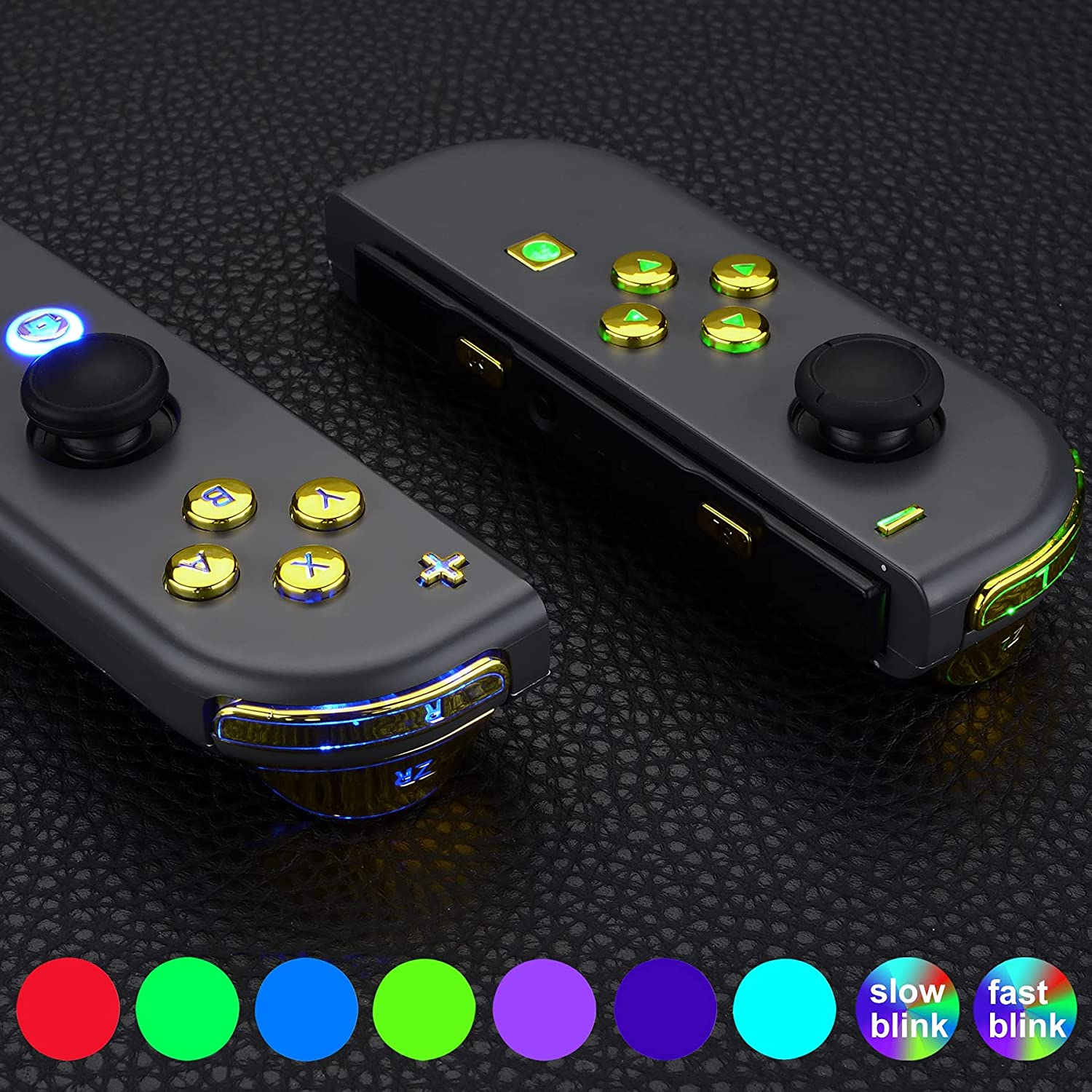 Extremerate 7 Colors 9 Modes NS Joycon DFS LED Kit, Multi-Colors Luminated Chrome Gold Classical Symbols ABXY Trigger Face Buttons for Nintendo Switch & Switch OLED Model Joy-Con - Joycon NOT Included image number 5