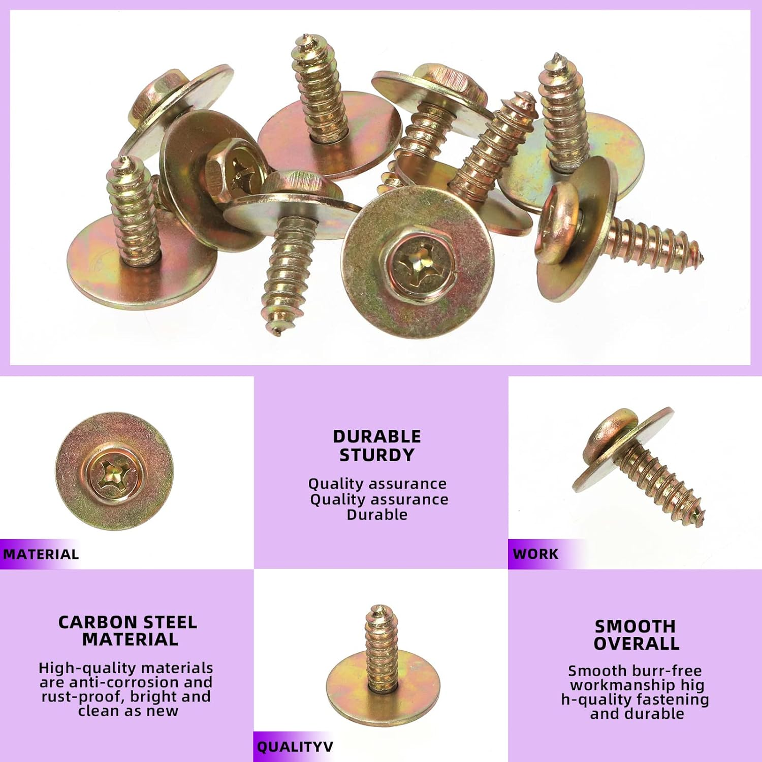 Swpeet Metal Car Screw Body Bumper Hood Retainer Clips with Phillips round Head Self Tapping Screw Assortment Kit, Body Bolts Fender Liner Splash Shield Bumper Cover for Most Cars image number 1