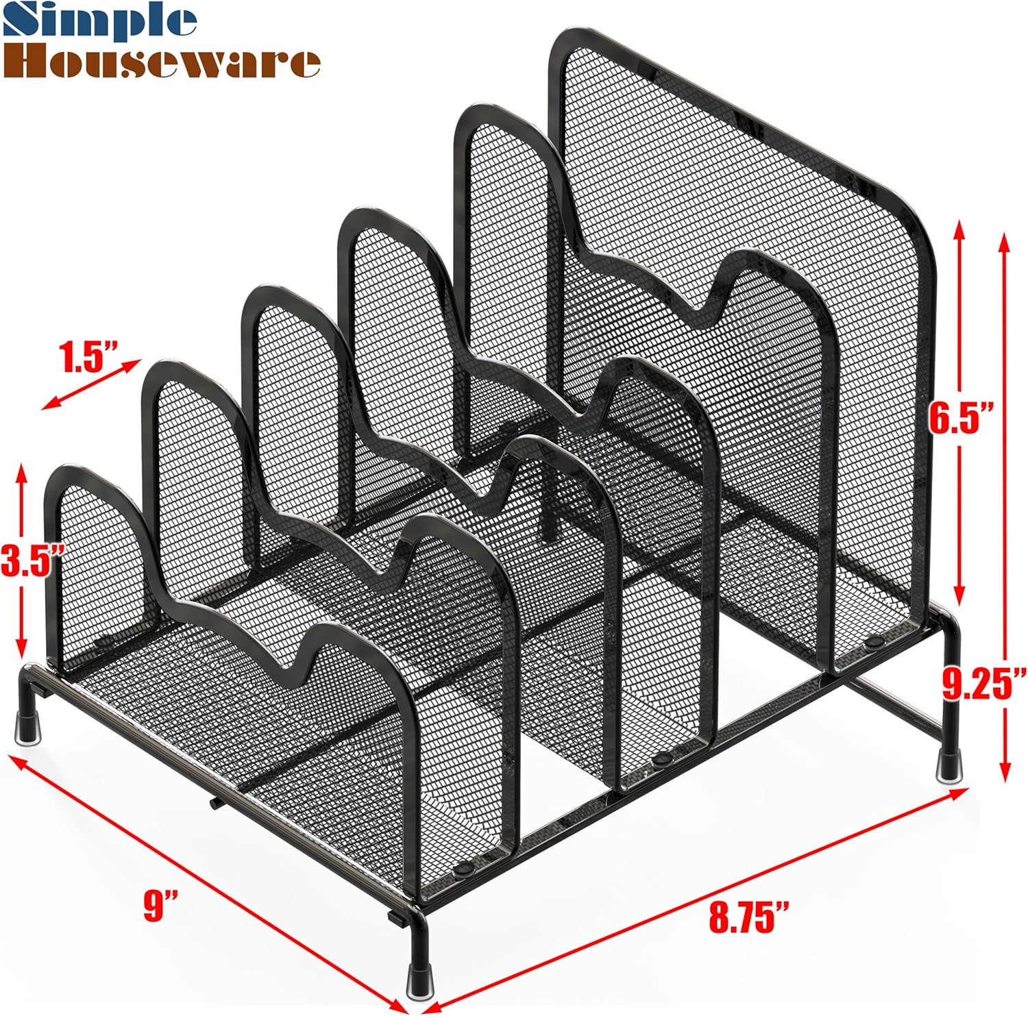 Simple Houseware 5 Sections Step File Sorter Desk Organiser, Black image number 4
