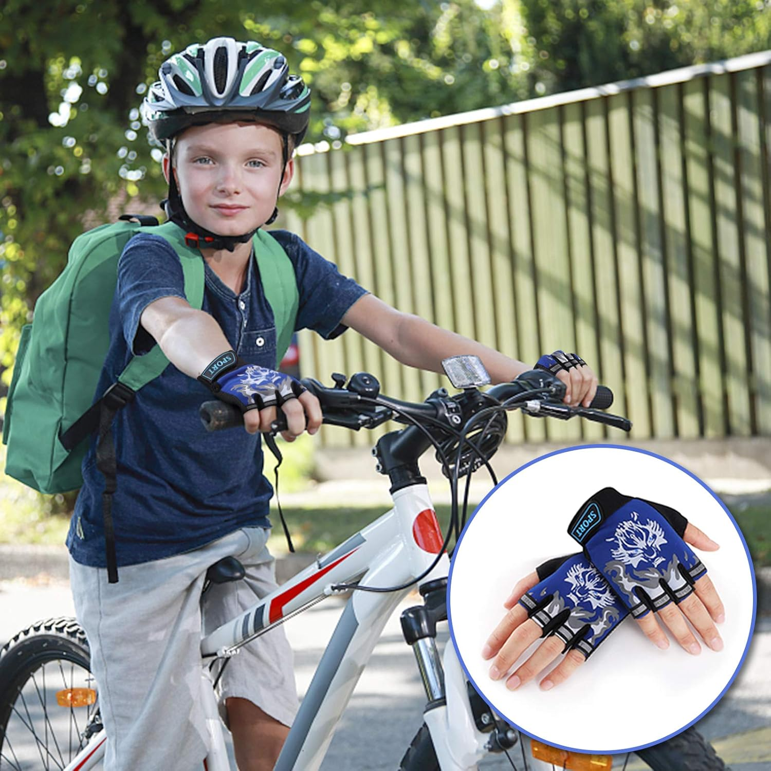 Kids Fishing Gloves, Kids Sport Gloves, Kids Cycling Gloves, Children Half Finger Gloves for Cycling Camping Fishing Parkour Outdoor Sports image number 2