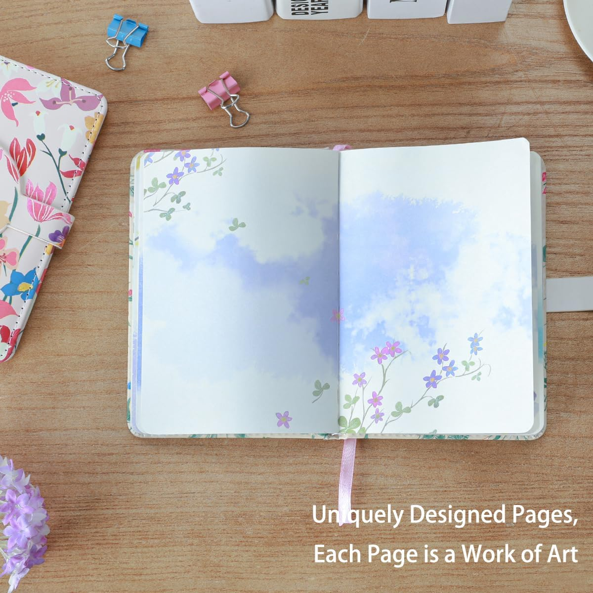 SIIXU Colorful Pocket Notebook A6 - Floral Theme with Unique Flower Illustrations, Vegan Leather, Small Size for Women, Ideal for Journaling, Notes, and Travel - 1, Light image number 5