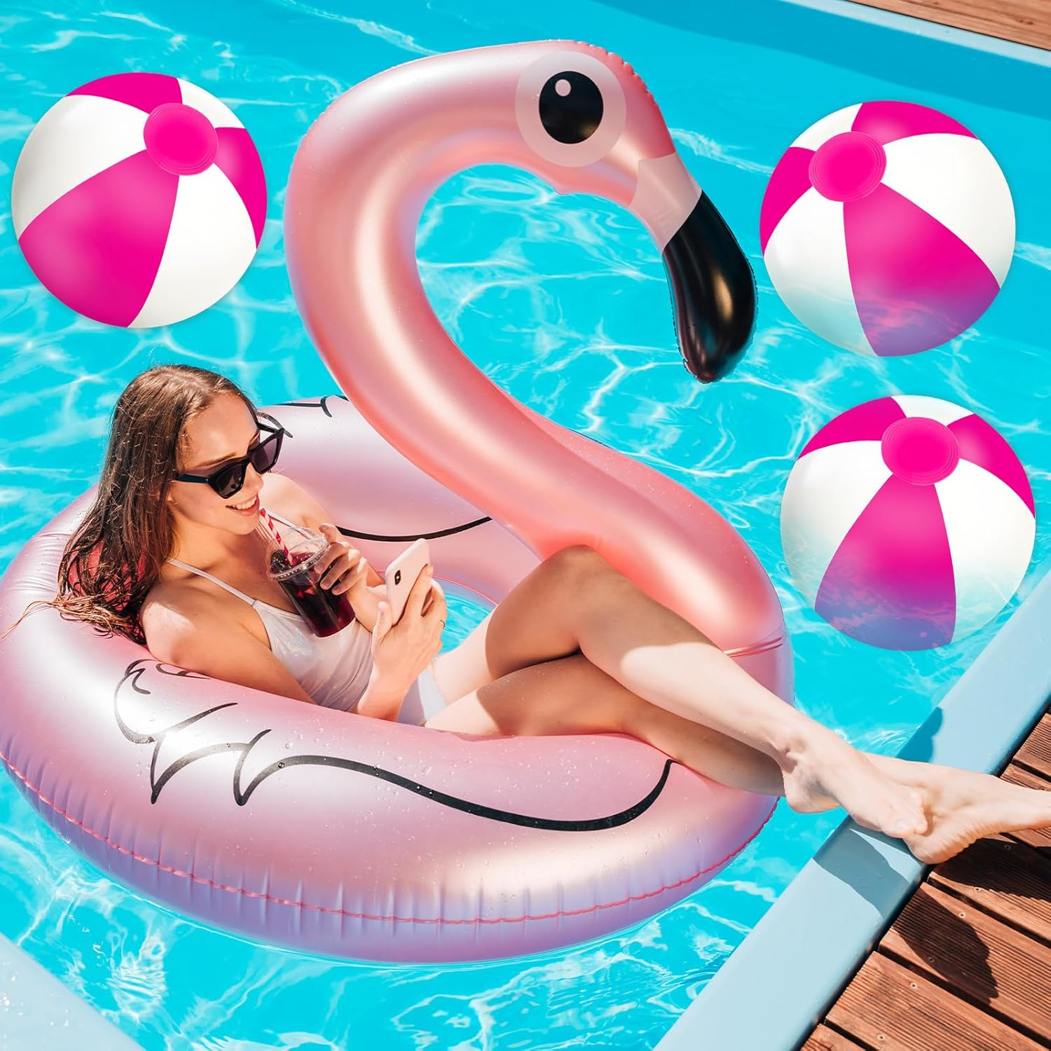 Whaline 3Pcs Inflatable Beach Ball 16'' round Pool PVC Balls Cute Game Toys for Summer Hawaiian Tropical Theme Beach Party Decor image number 5