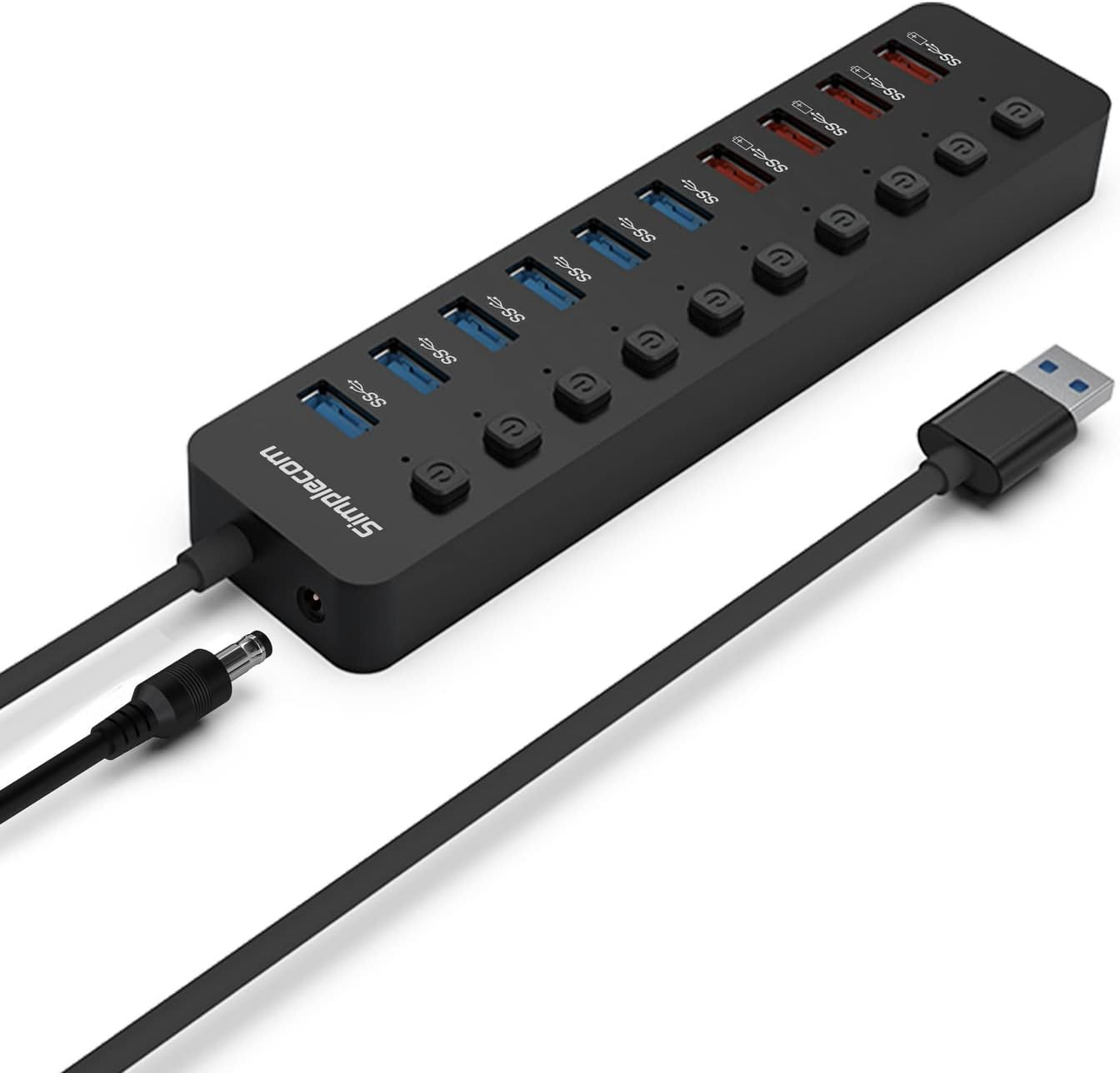 Simplecom CHU810 48W 10-Port USB 3.0 Hub and Charger with Individual Switches 12V/4A Power Adapter BC 1.2 Fast Charging image number 6