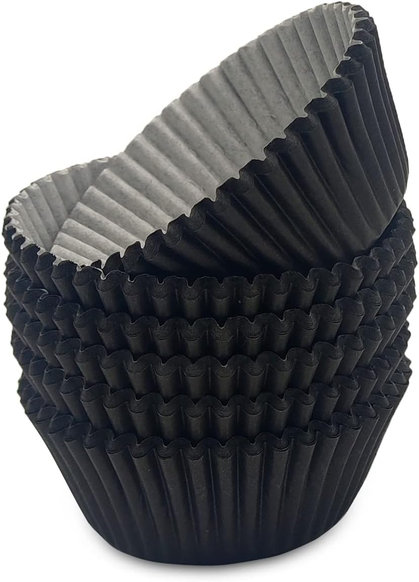Standard Baking Cups, Classic Black Greaseproof Festive Cupcake Liners, 150-Count
