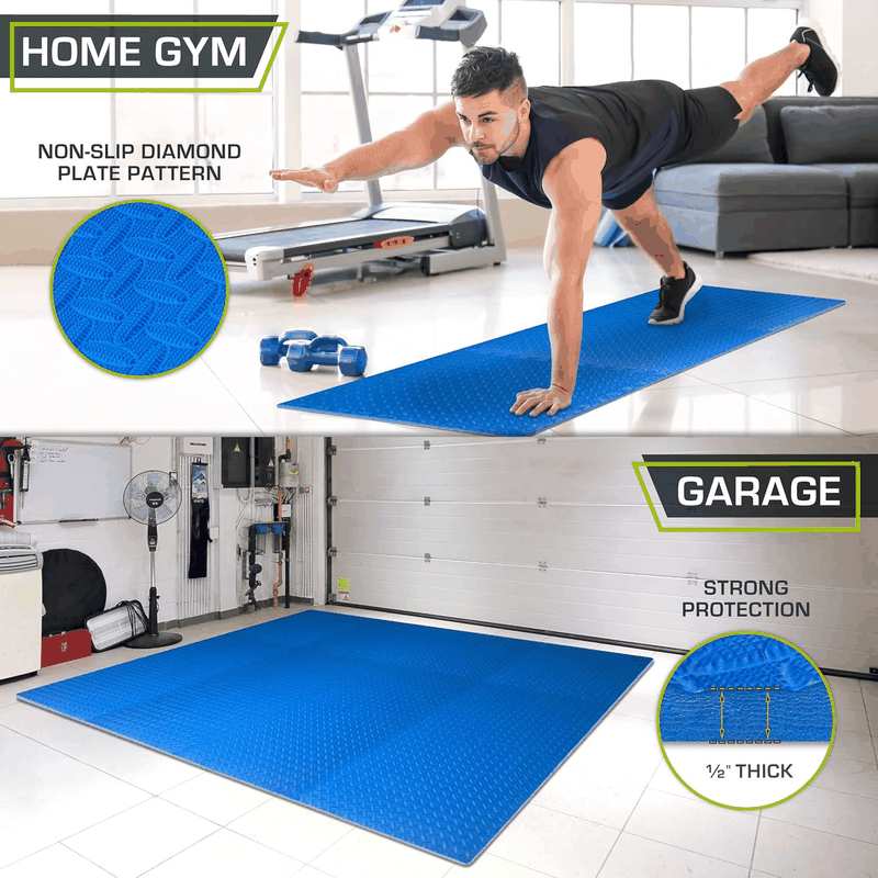Prosourcefit Puzzle Exercise Mat &frac12; In, EVA Interlocking Foam Floor Tiles for Home Gym, Mat for Home Workout Equipment, Floor Padding for Kids, Blue, 24 in X 24 in X &frac12; In, 48 Sq Ft - 12 Tiles image number 6