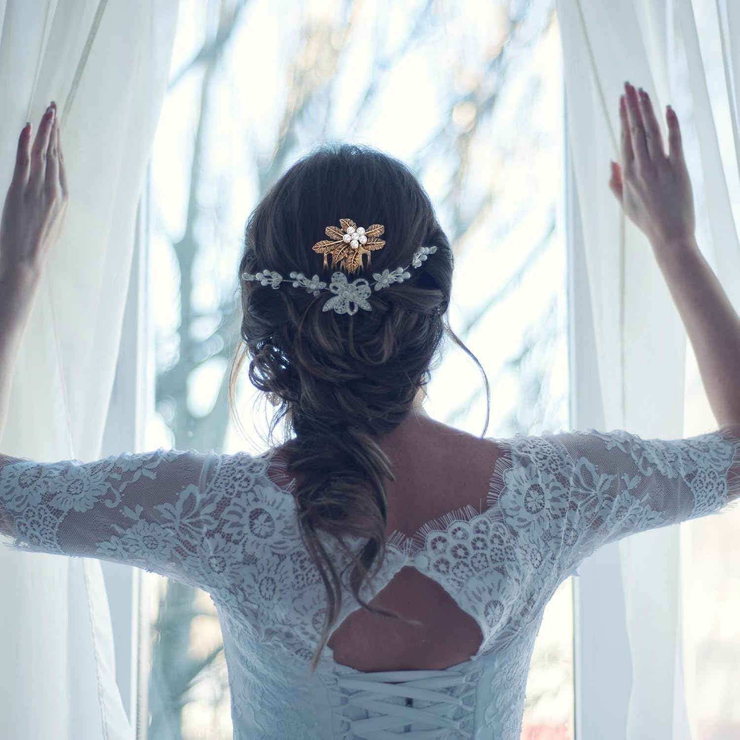 5Pcs Vintage Hair Side Combs Retro Diamonds Hair Comb Barrette French Hair Pin Decorative Hair Combs Women Fashion Flower Girls Accesories for Wedding Accessories (Gookin, One Size) image number 4