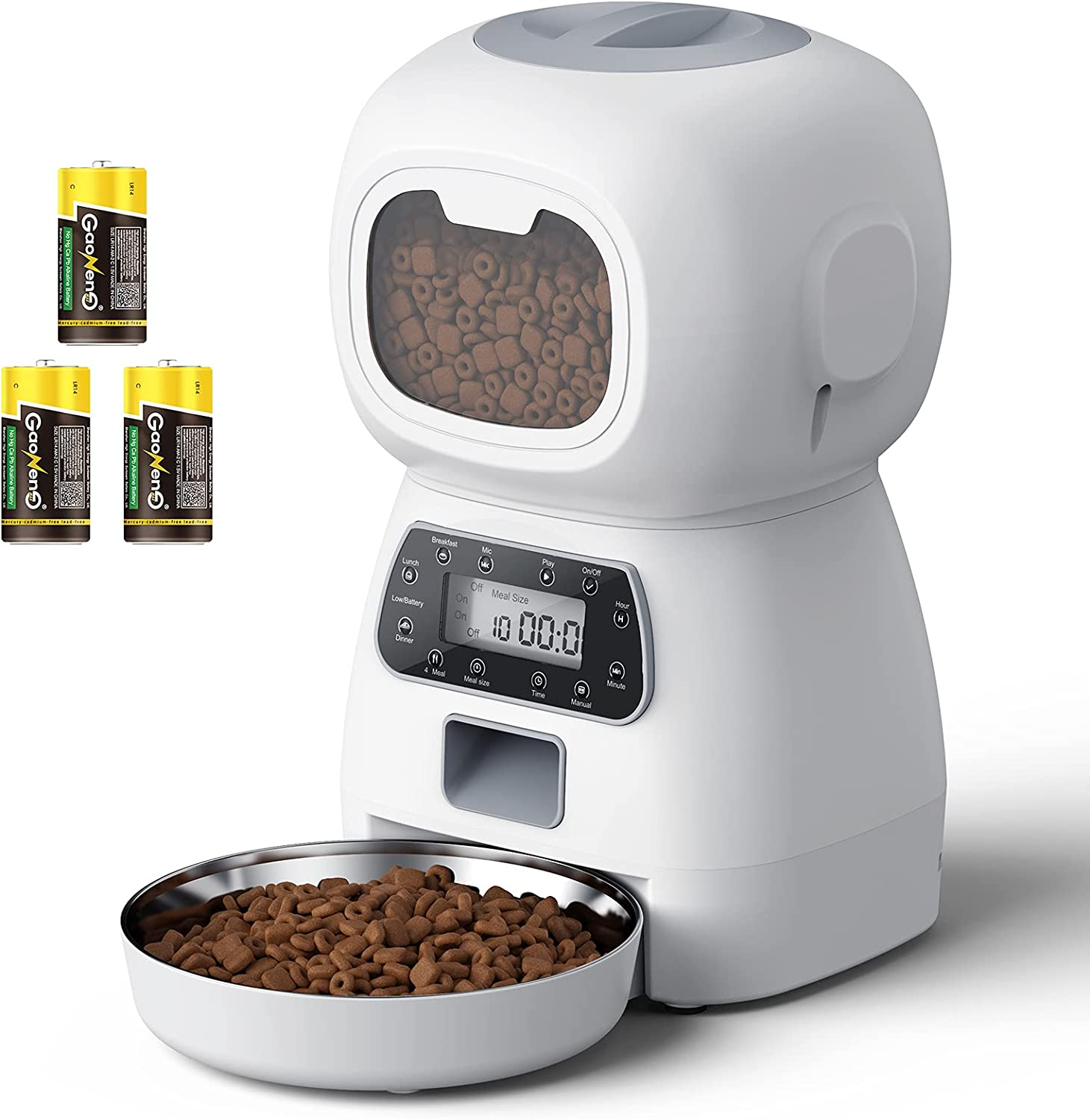 Automatic Cat Feeder, Pet Food Dispenser with 10S Voice Recorder and Timer Programmable for Medium and Small Pets Poodles, Pomeranians, Shepherds, Bichons, Cats（3.5L） image number 3