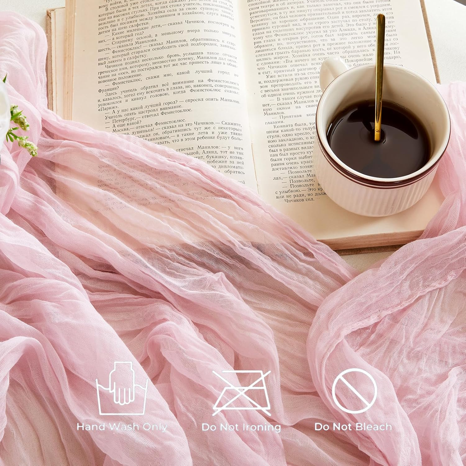 Dusty Pink Table Runner Cheesecloth 2 Pack 10FT Boho Gauze Table Runner 35X120 Inch Rustic Cheese Cloth for Wedding Valentines Party Romantic Table Decoration., Auzszq-90X300-20-2P image number 2