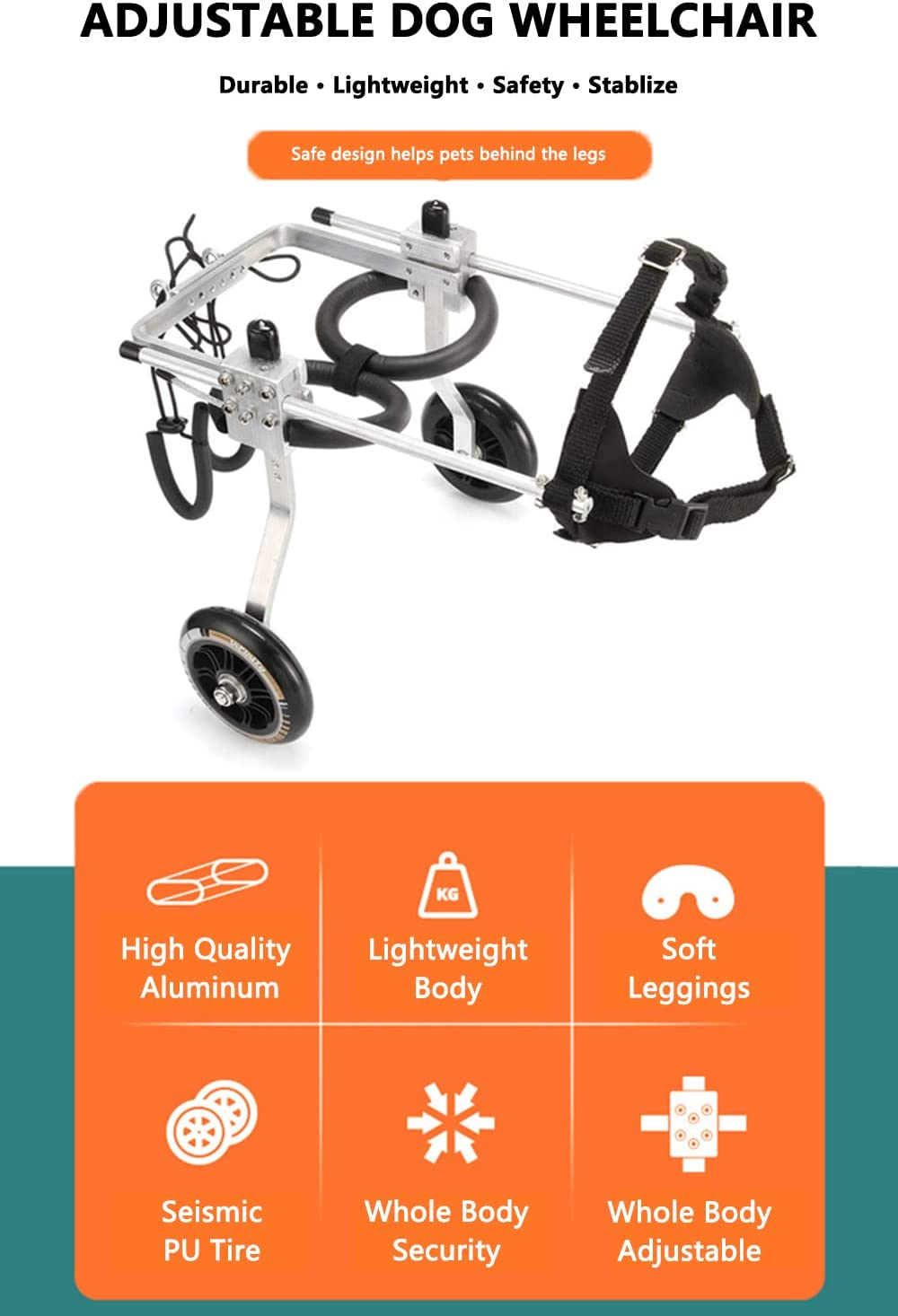 Dog Wheelchair for Back Legs to Make Handicapped Doggie/Puppy Walk Lightweight Aluminum Cart Pet/Dog Wheelchair for Handicapped Dog Walk S image number 3