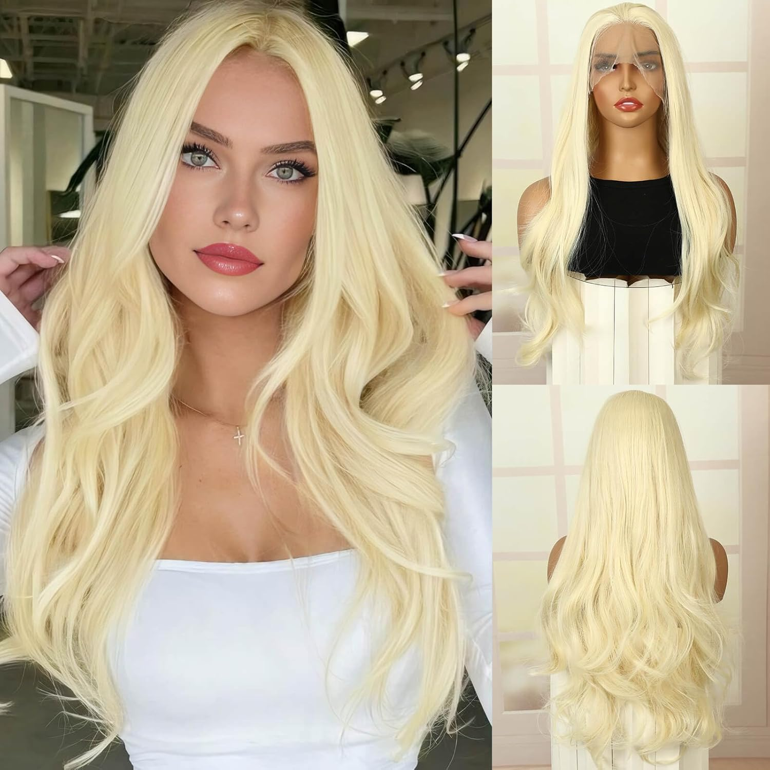 PHOCAS Deep Wave Headband Wig Ombre Blonde Headband Wig Long Curly Synthetic Headband Wig for Women Daily Use 23''/58Cm