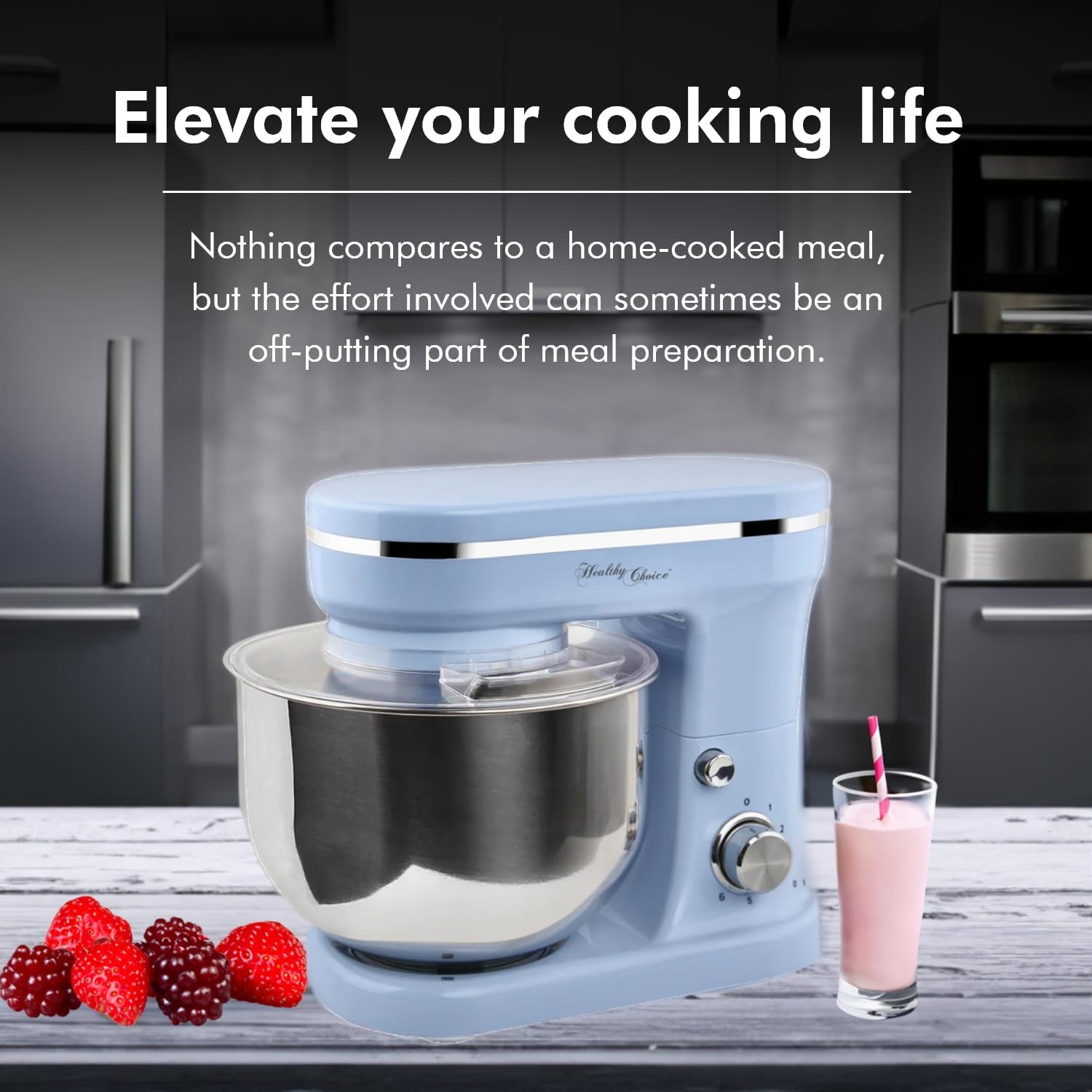 Healthy Choice 400W Stand Mixer with 5L Bowl Capacity, Powerful Kitchen Mixer for Baking, Mixing and Dough Kneading, Includes Multiple Attachments - Blue image number 6