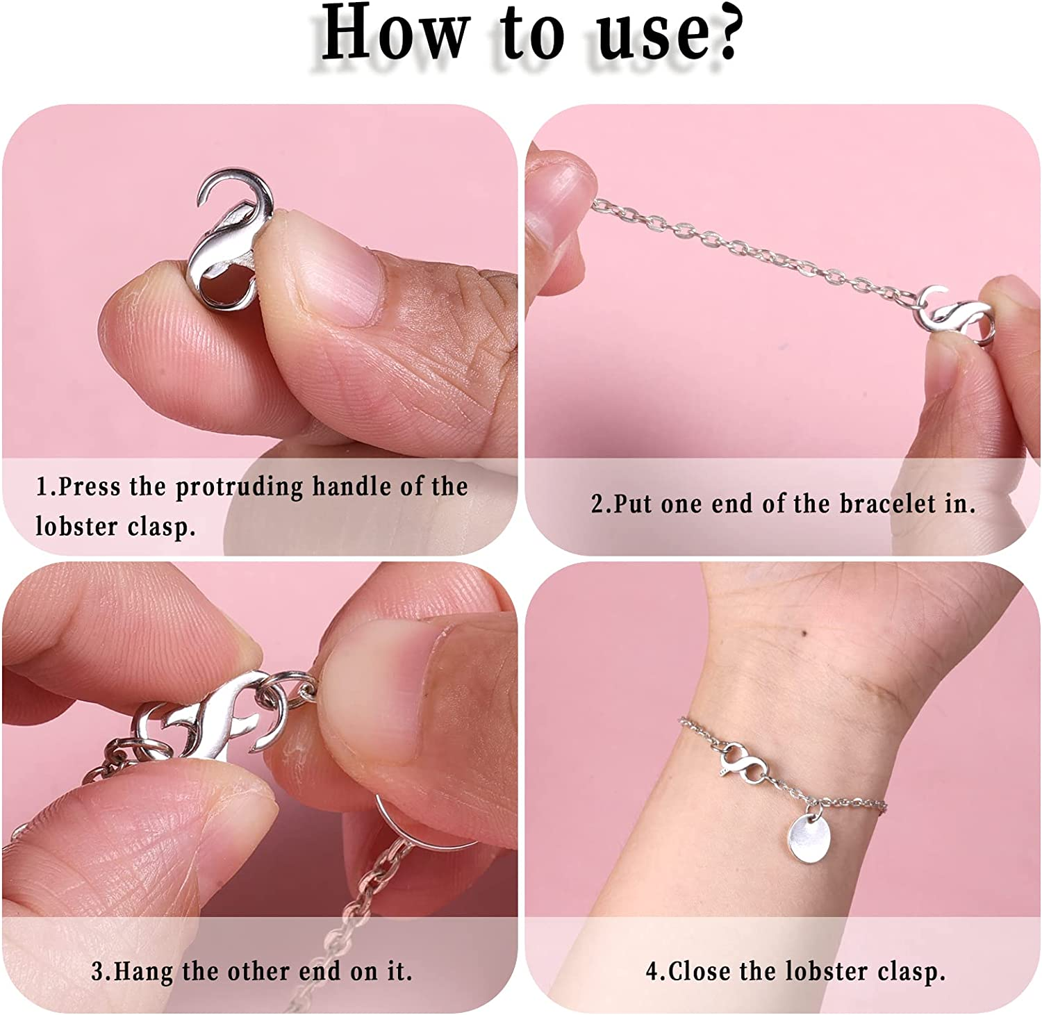 KINBOM 2Pcs Lobster Clasp, Jewelry Clasp Double Opening Lobster Clasp Necklace Shortener 925 Sterling Silver Jewelry Making Supplies Clasp Repair Kit (0.49X0.24Inch) image number 4