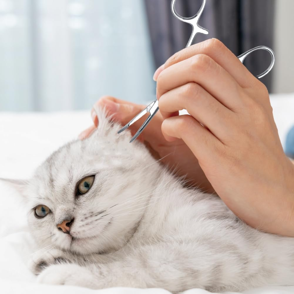 Hemostat Forceps, Curved Tip Cleaning Clamp Ear Hair Tweezers Pet Grooming Scissors Professional Stainless Steel Dog Trimmer Dogs Ears Puller Accessories Silver for Cats Nose Ear Hair(Large) image number 5