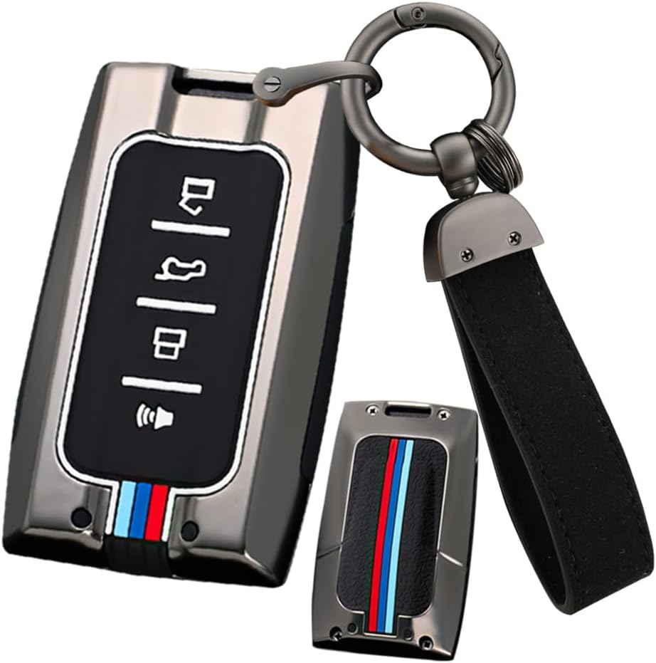 Ontto Metal Car Key Fob Cover Fit for Great Wall GWM WEY Tank 300 500 Tank300 Tank500 Smart Key Case Keyring Silicone Key Shell Holder Bag Keychain Accessories 4 Buttons Black A