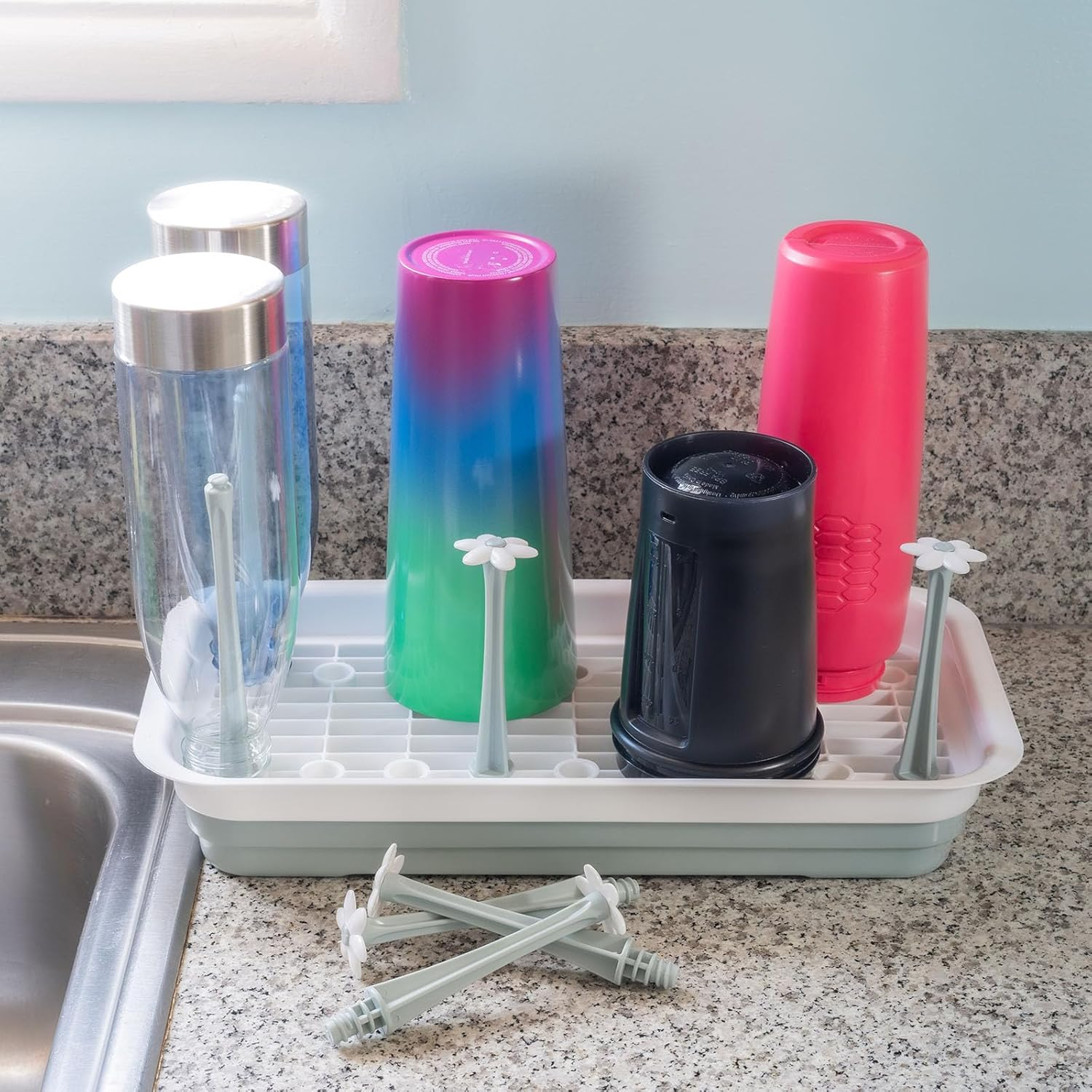 Large Countertop Bottle Drying Rack - Ideal for Insulated Water Bottles, Drinking Glasses, Sports Bottles, Baby Bottle Drying Rack, Tumblers, Mugs, Bottle Washer image number 2