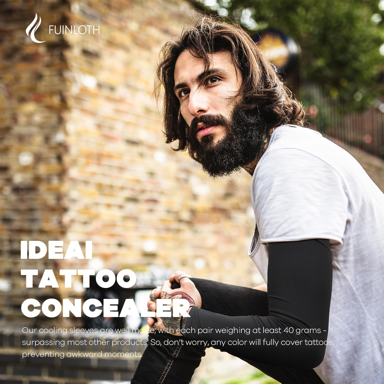 Fuinloth Arm Sleeves, Cooling UV Sun Protection Sports Gaming Compression for Men/Women image number 4