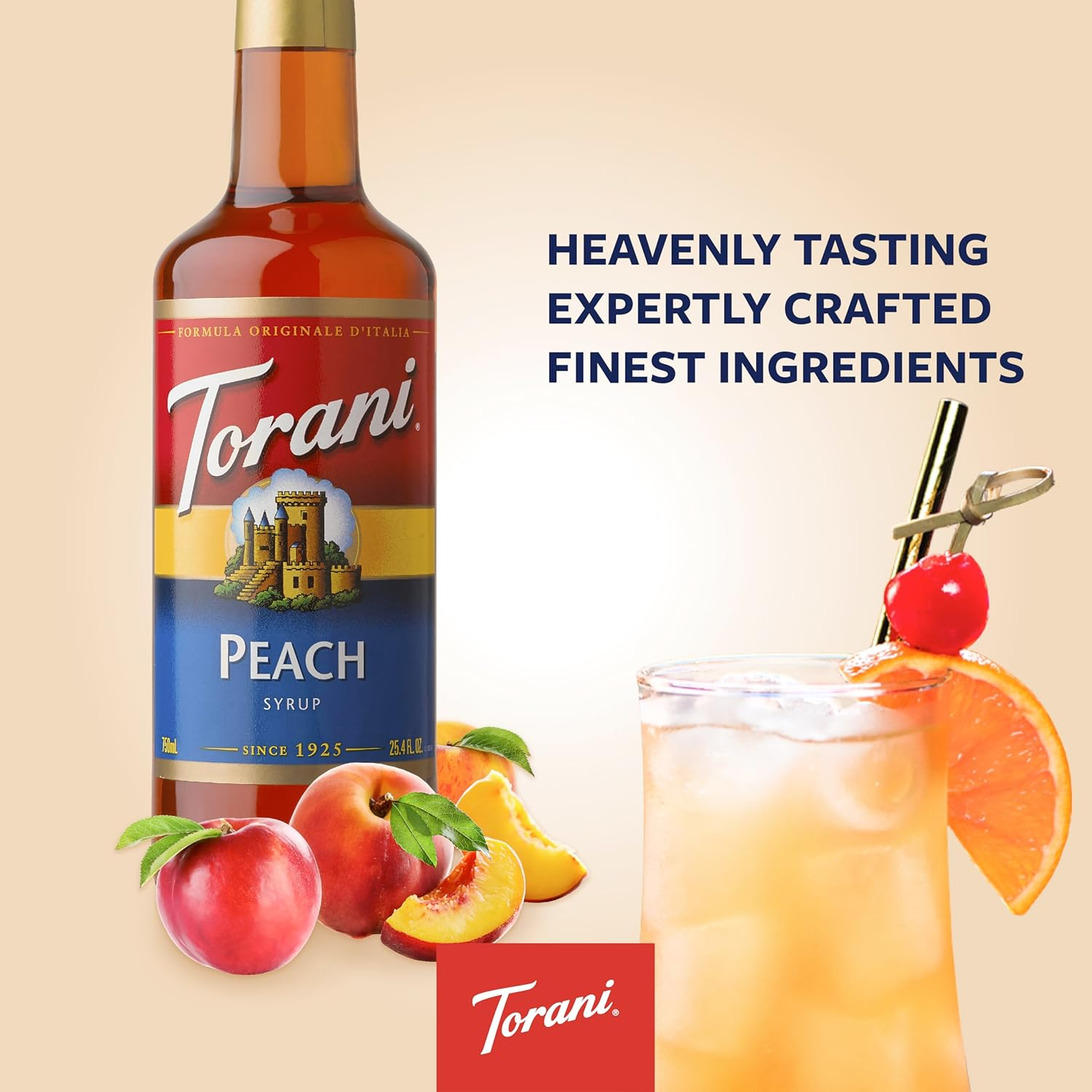Torani Peach Syrup (750Ml) - Premium Cane Sugar Cocktail Syrup Flavouring for Iced Tea, Sodas, Bubble Tea & Cocktails - Fresh Fruit Taste, Vegetarian-Friendly image number 5