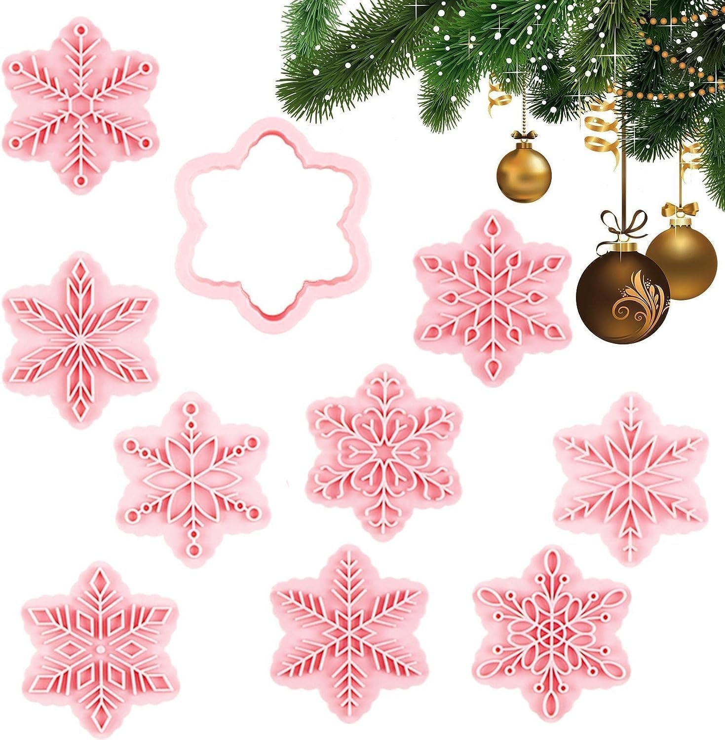 Christmas Pastry Stamper - Snowflake Thanksgiving Christmas Pastry Stamp for Biscuit Cookie,Embossing Cutters for Fondant Biscuit Baking Molds image number 2
