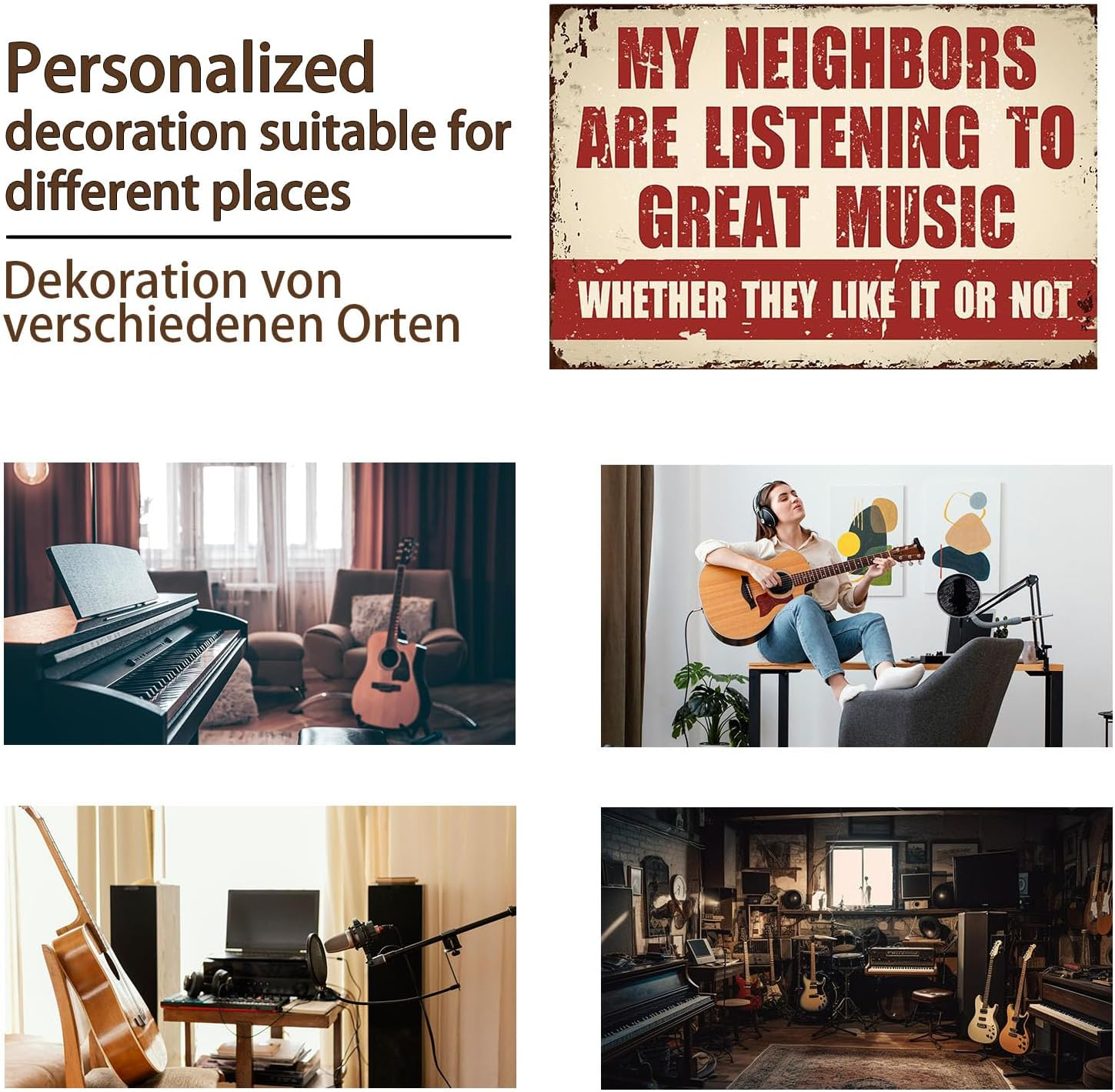 Funny Music Metal Sign - My Neighbors Are Listening to Great Music - Music Lovers Garage Bar Man Cave(2404) image number 1