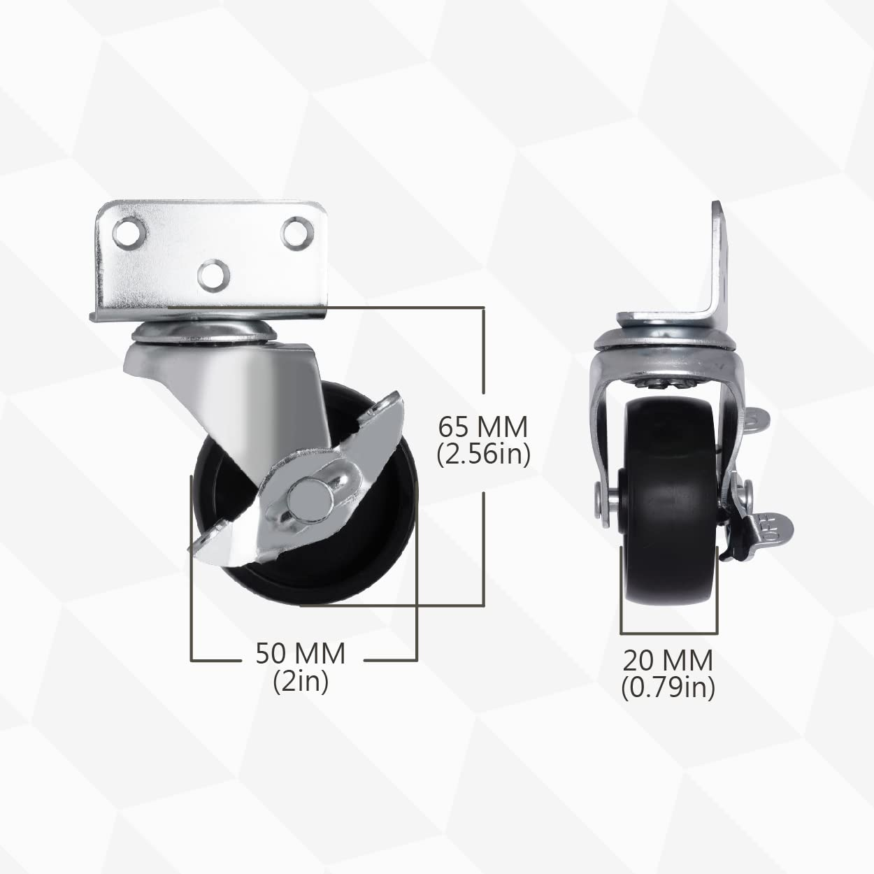 AXL Side Mount 50Mm Caster Wheels, Sturdy L-Shaped PP Plate Casters for Baby Bed, Kitchen, Desk, and Cabinet -Smooth Rolling, Easy Install