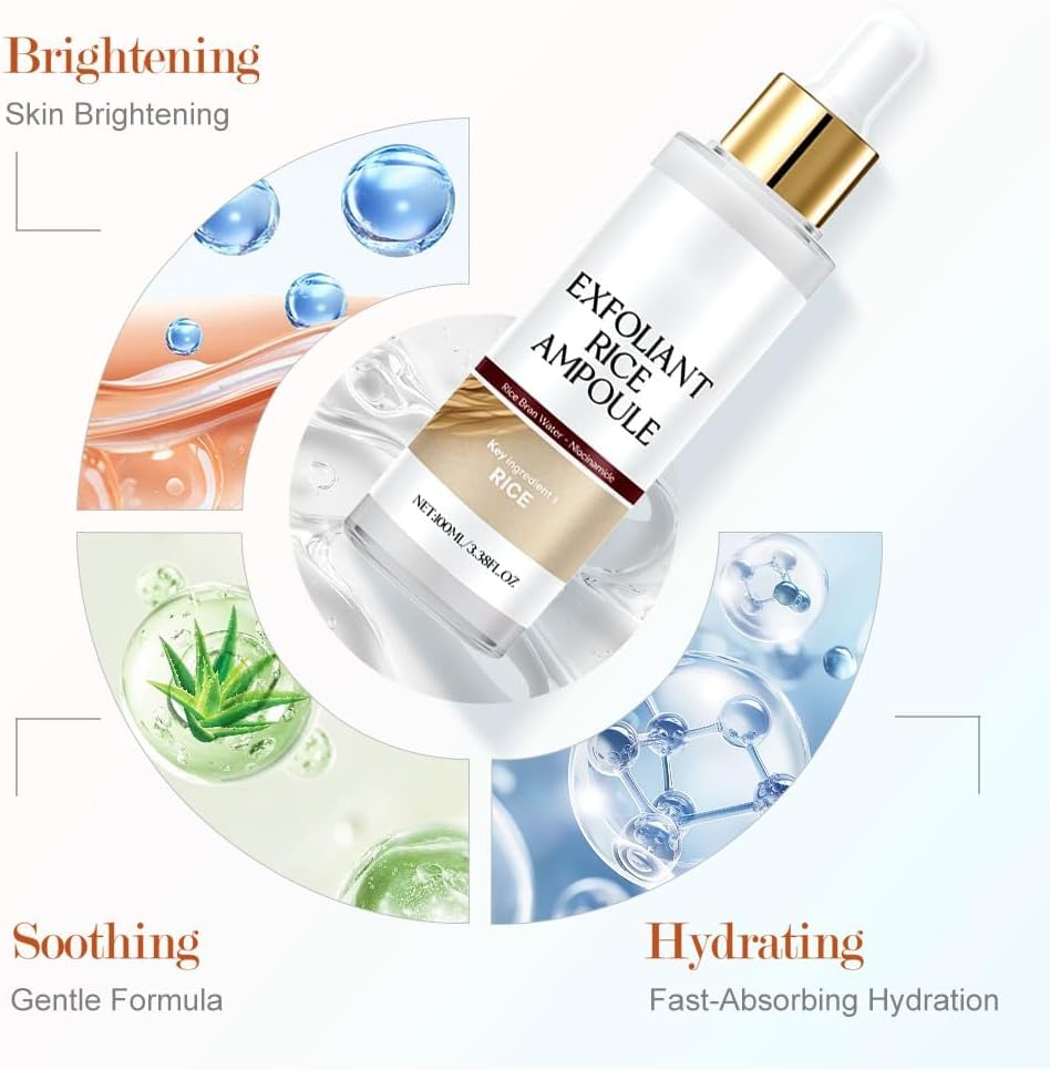 Black and White Rice Exfoliant, Rice Exfoliating Peeling Solution, Glowing Skin Smooth Texture and Pore Cleansing Facial Exfoliant, for All Skin Types,100Ml (White-2Pc) - White-2Pc image number 6