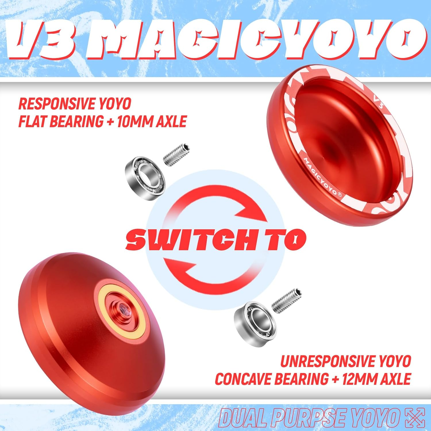 MAGICYOYO V3 Professional Responsive Yoyo for Kids, Alloy for Beginners, Replacement Unresponsive Bearing for Advanced Players + 12 Strings, Bearing Removal, Axle, Case (Red) image number 4
