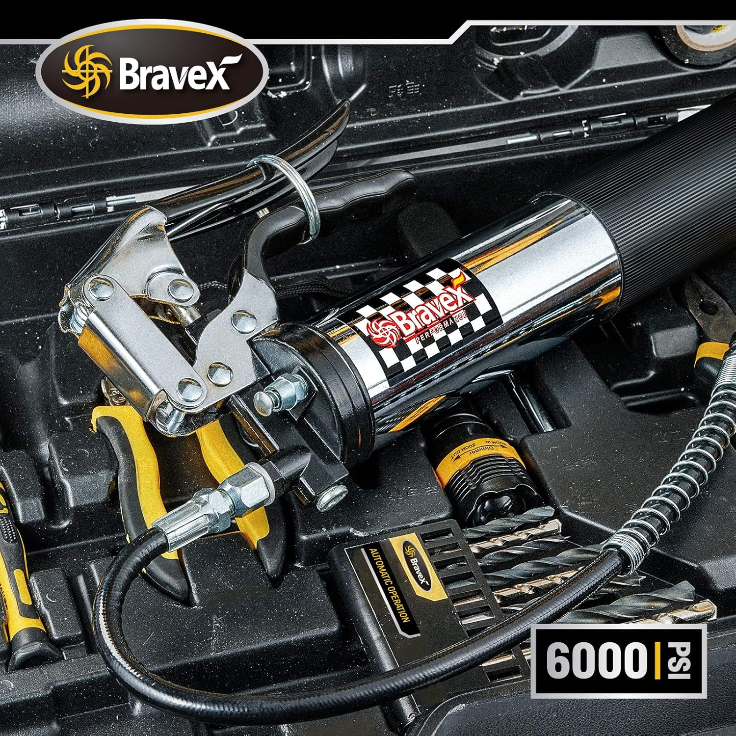 Grease Gun - Heavy Duty Professional Pistol Grip Grease Gun 6000 PSI with Flex Hose image number 1