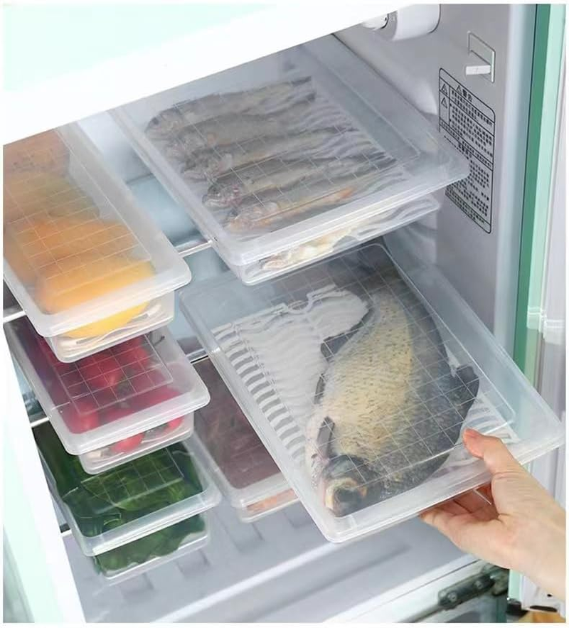 6 Pcs Stackable Fridge Organiser Bins with Lids and Removable Drain Basket, Fresh Container Food Storage Containers for Fruit & Vegetable Storage or Wash, Kitchen Storage & Organisation（Small）