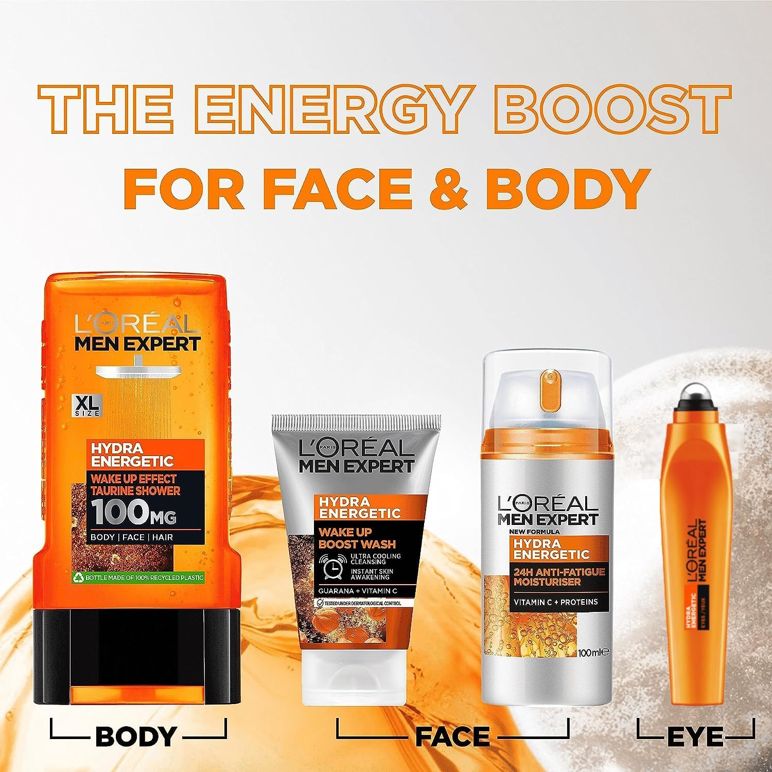 L'Or&eacute;al Paris Men Expert, Hydra Energetic Skincare for Men, for Dry and Tired Skin, with Vitamin C, Trio Bundle - Face Scrub 100Ml, Face Wash 100Ml & Face Moisturiser 50Ml image number 3