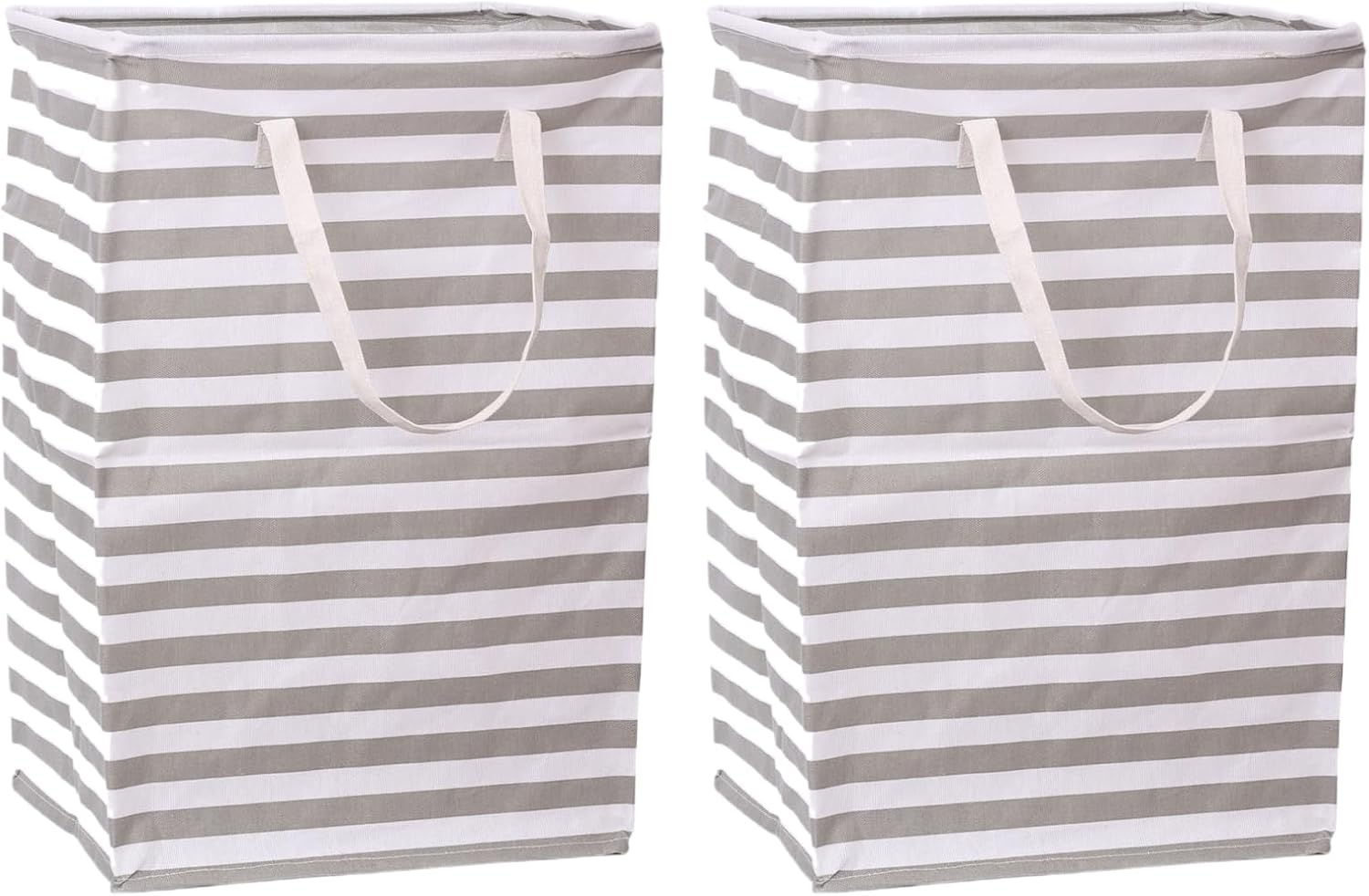 2-Pack Large Laundry Basket, Waterproof, Collapsible Tall Clothes Hamper with Extended Handles for Clothes Toys in the Dorm and Family-(75L, Stripe)