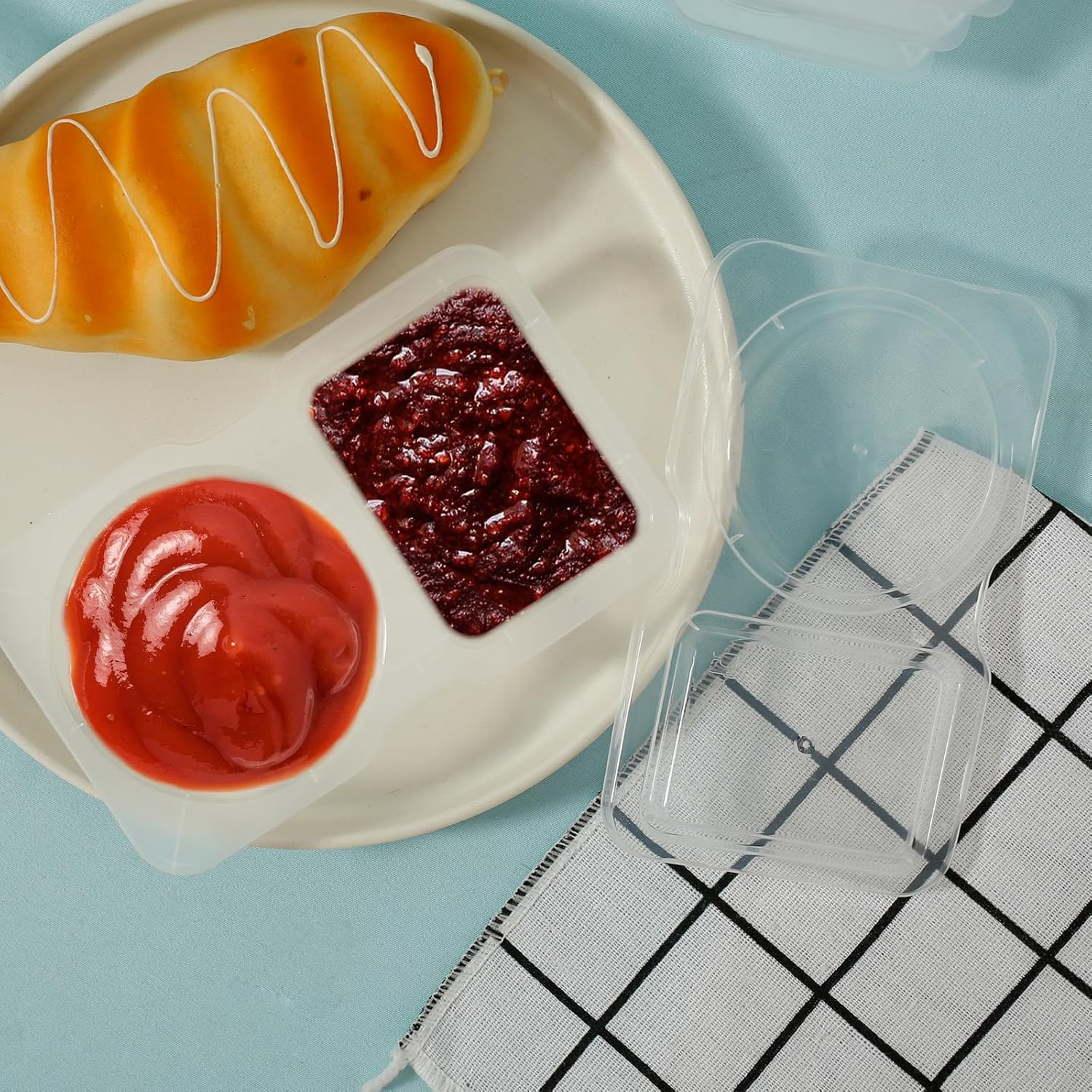 40PCS Double Compartment Condiment Container with Lids, Leak-Proof Compartment Snack Containers, 2 Compartment Snack and Dip Container Reusable Double Condiment Containers image number 4