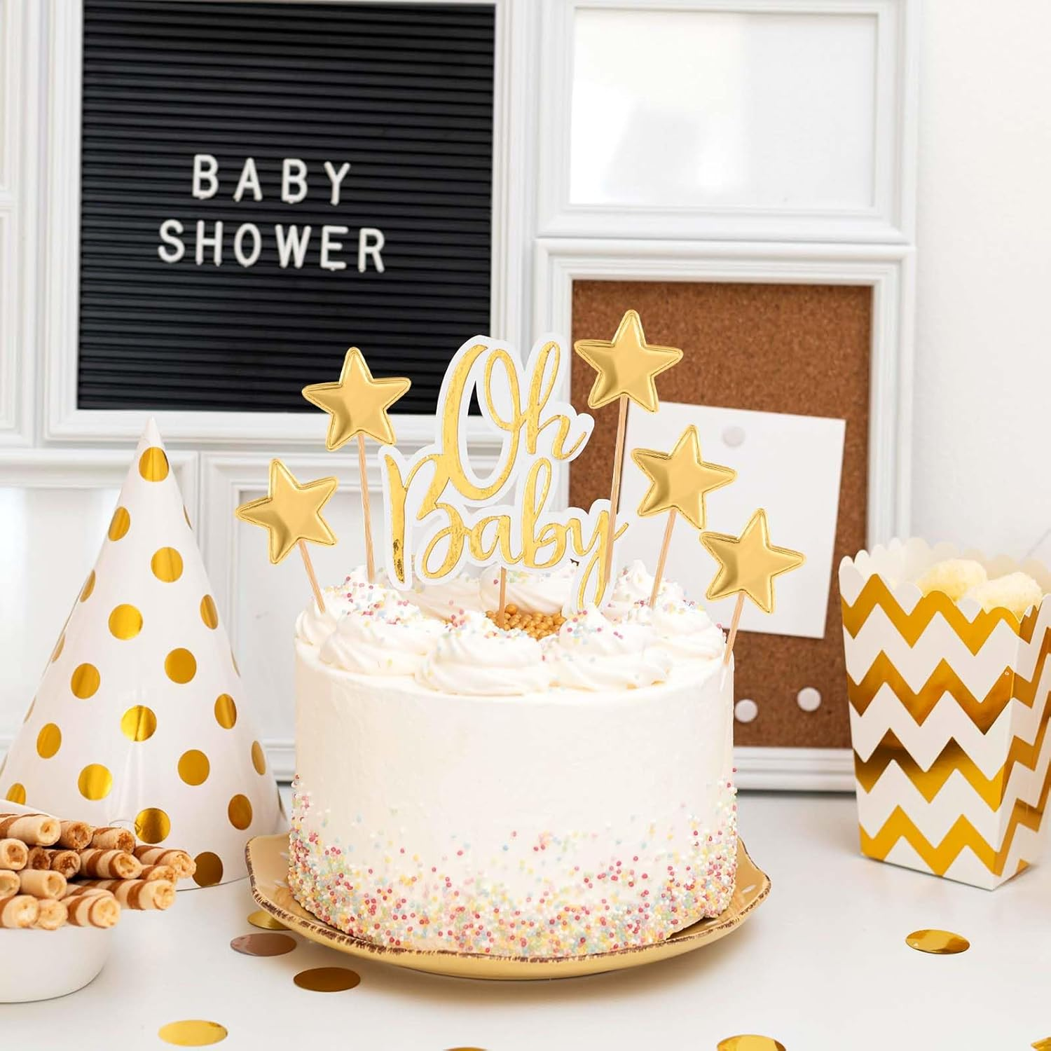 Thinp 50 Pcs Gold Star Cupcake Toppers,Stars for Cake Decorating Star Cake Toppers Gold Cupcake Toppers Sticks for Wedding Engagement Bridal Shower Birthday Party image number 2
