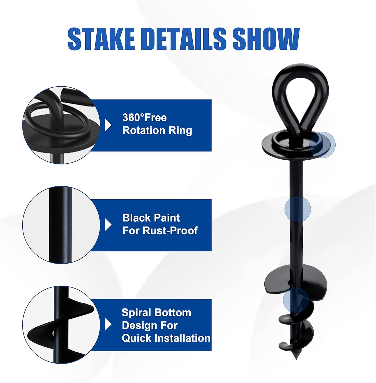 Tie Out Stake - Heavy Duty for Large Dogs up to 95 Kg, outside Stakes, Anchor, and Gadget Compatible with Any Tie Out Cable or Yard Leash (Black) image number 1