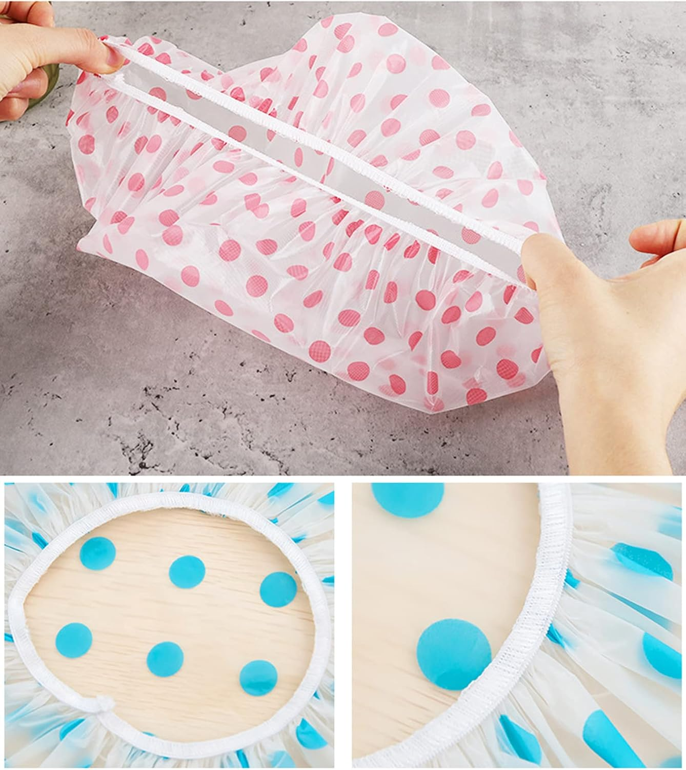 Shower Caps for Women Men Reusable Shower Hat Bath Caps with Elastic Band Waterproof Bath Cap Shower Caps for Women Long Hair (3 PCS) image number 1