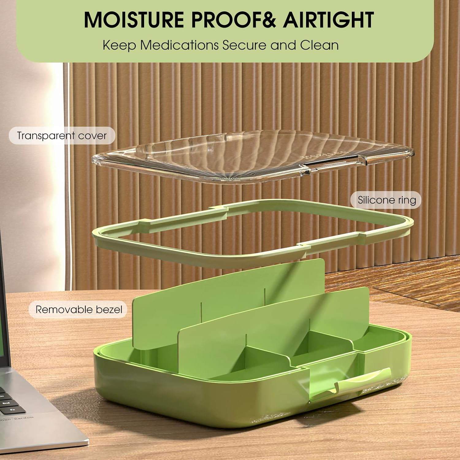 RESTREE Pill Organizer, Portable Pill Dispenser, Moisture-Proof Travel Pill Case for Vitamin, Medicine, Fish Oil/Supplements Extra Large 9 Compartments(Green) image number 1