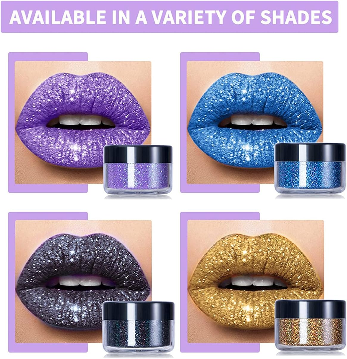 Glitter Lip Kit Liquid Lipstick Set, Stay Golden, 4 Color Diamond Metallic Lipstick Waterproof and Long-Lasting Set for Women (B)