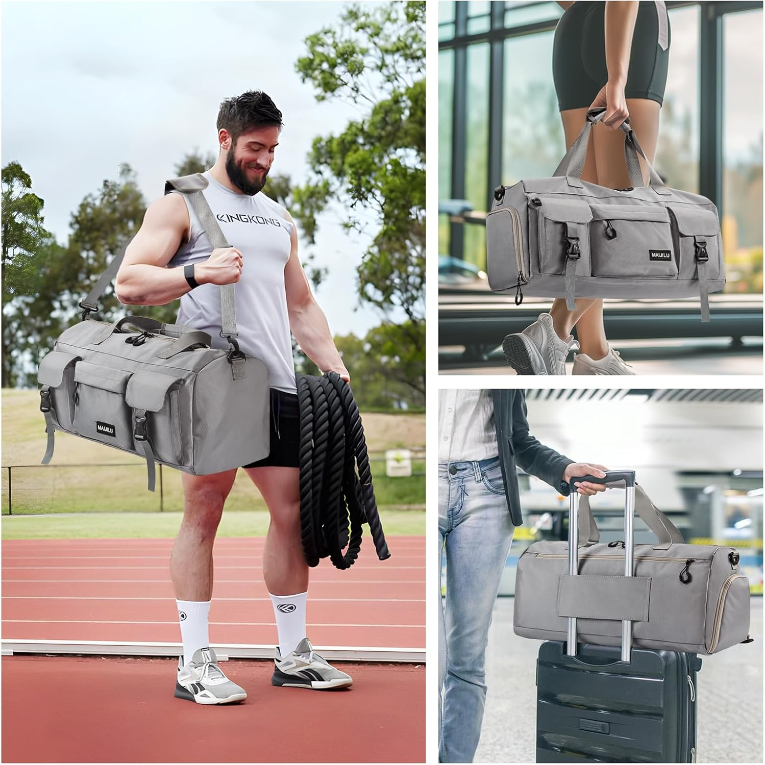 Gym Bag for Men Women Sports Gym Bag with Shoe Compartment and Wet Pocket Gym Duffel Bag Travel Bag Training Bag Weekender Bag for Sport Fitness Travel image number 6