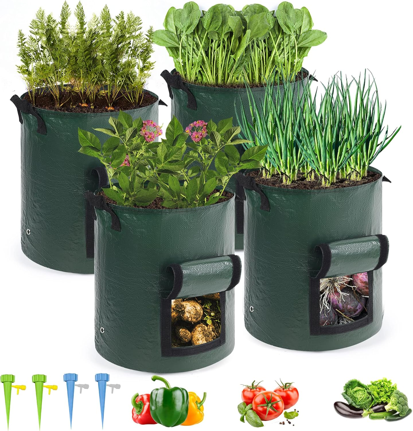 4 Pack 10 Gallon Potato Grow Bags Garden Planting Bags Potato Planter with Handles and Flap Aeration Heavy Duty for Growing Potatoes image number 3