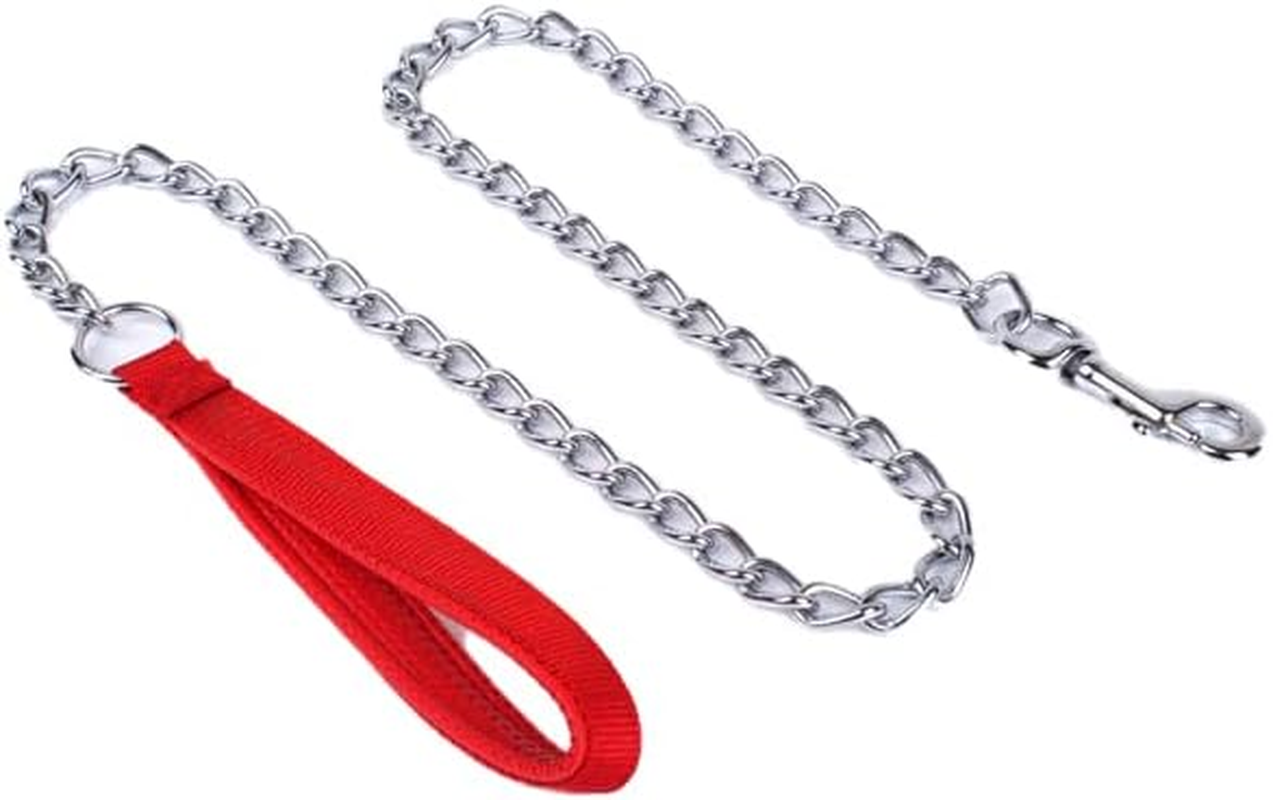 120CM Heavy Duty Pet Dog Puppy Metal Chain Lead, Soft Padded Handle Leash, Durable Stainless Steel